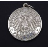 Fünf Mark 1914 Deutsches Reich, Wilhelm II Preussen, gehenkelt, L. 5,1cm, 28,9g.