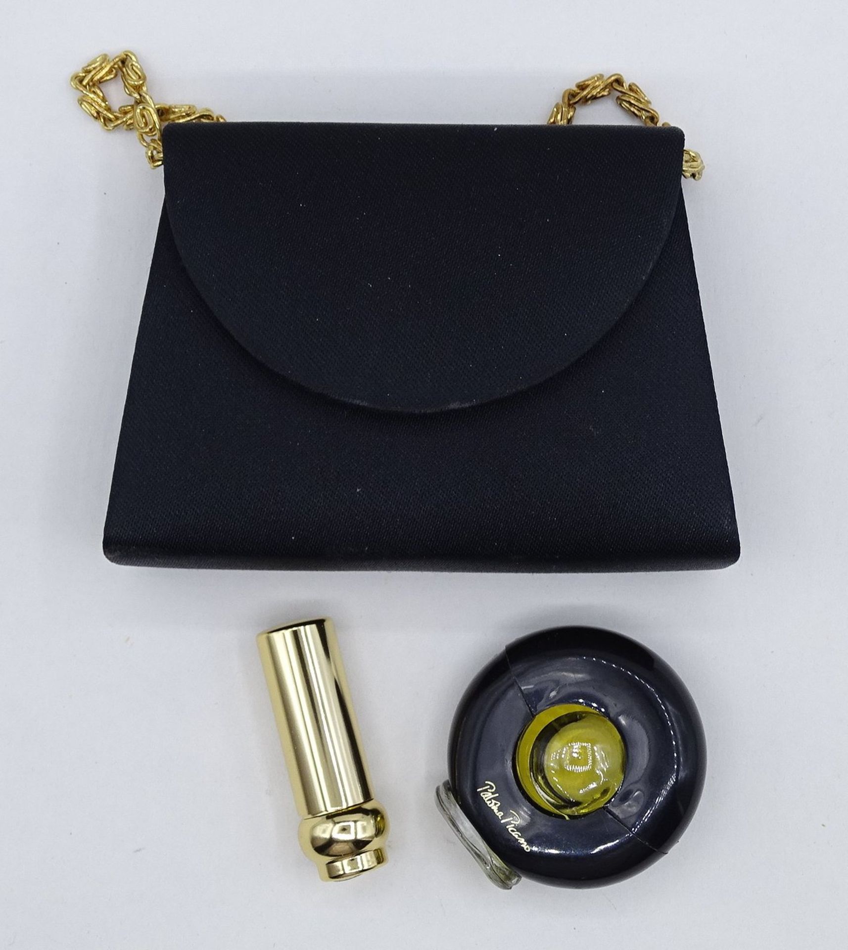 Miniaturhandtasche Paloma Picasso mit Lippenstift und Parfüm, Tasche: 6,5 x 10 x 2,5 cm