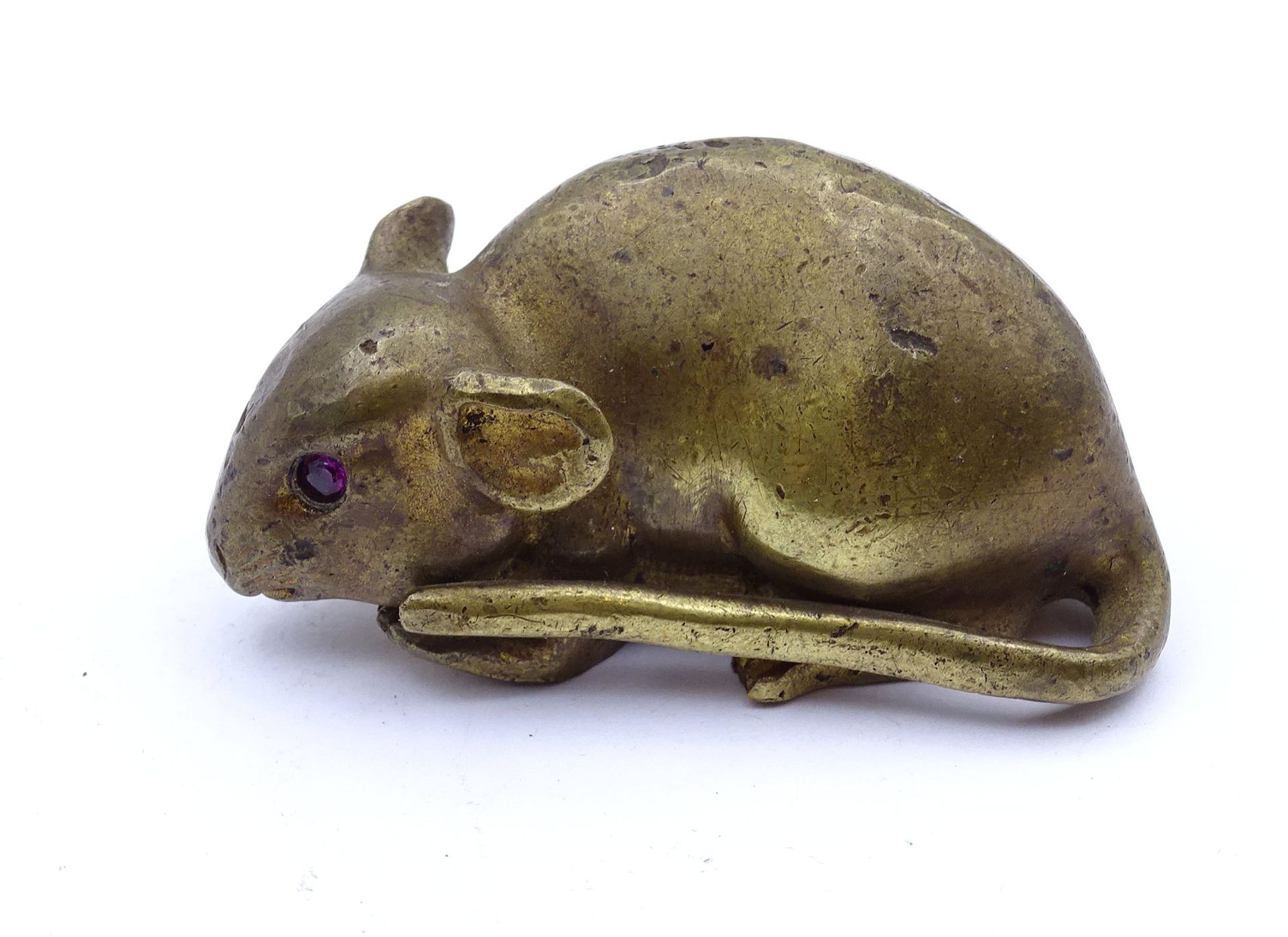 Bronze Maus mit Rubin Augen, L. 5,3cm