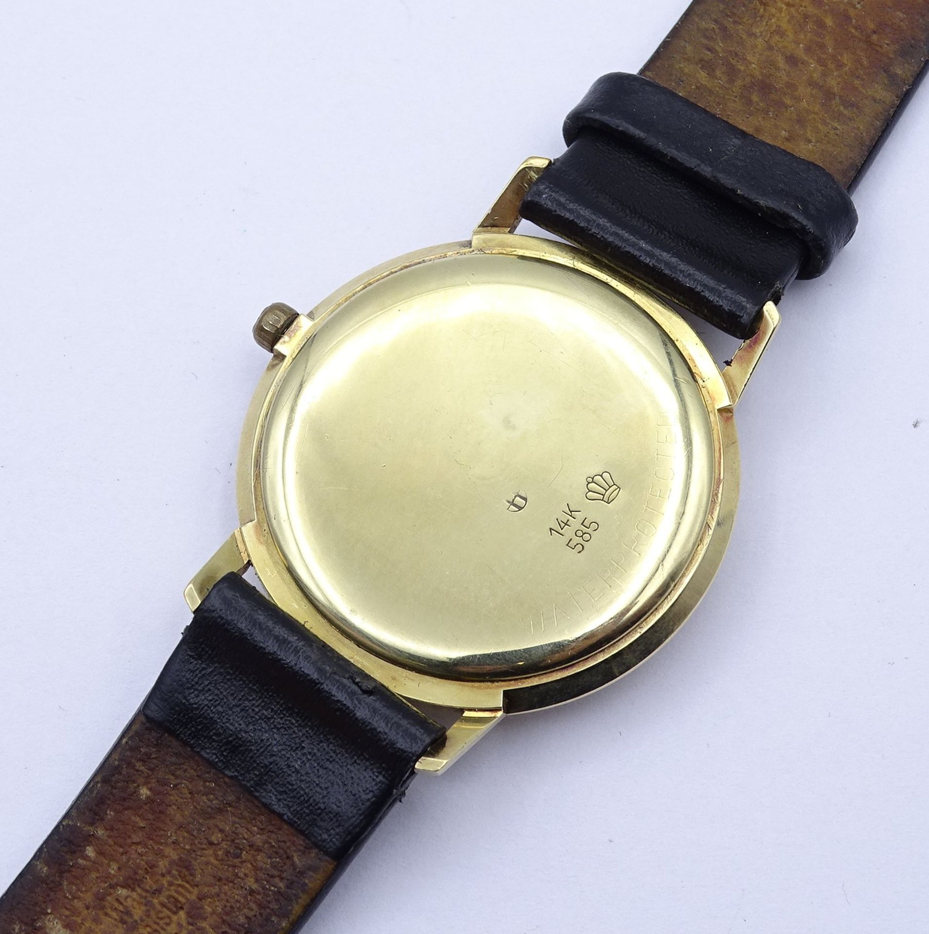 Herren Armbanduhr "Zentra", Goldgehäuse 0.585, mechanisch, Werk läuft kurz an, D. 33,8mm - Bild 3 aus 4