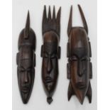 3x Wandmasken, Afrika, Holz, ca. 30,5cm.