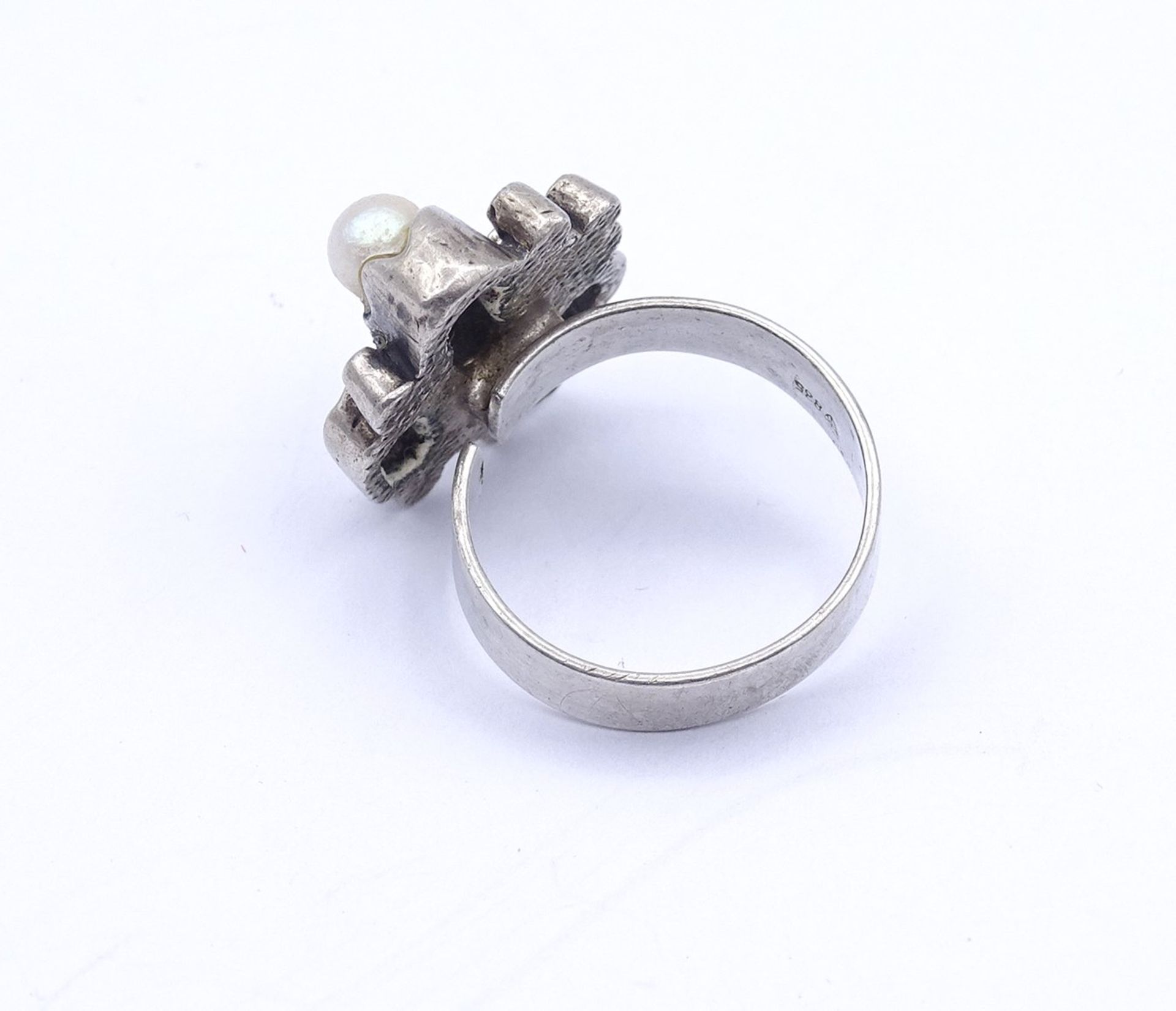 835er Silber Ring mit 2 Perlen, offene Ringschiene, 7,2g., - Bild 4 aus 4