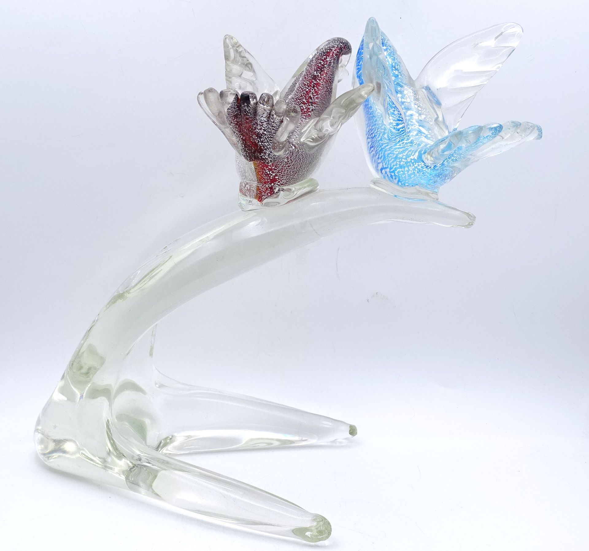 2 Vögel auf Ast, Murano Glas, blau / rot, H. 25cm, L. 25,0cm - Bild 4 aus 4