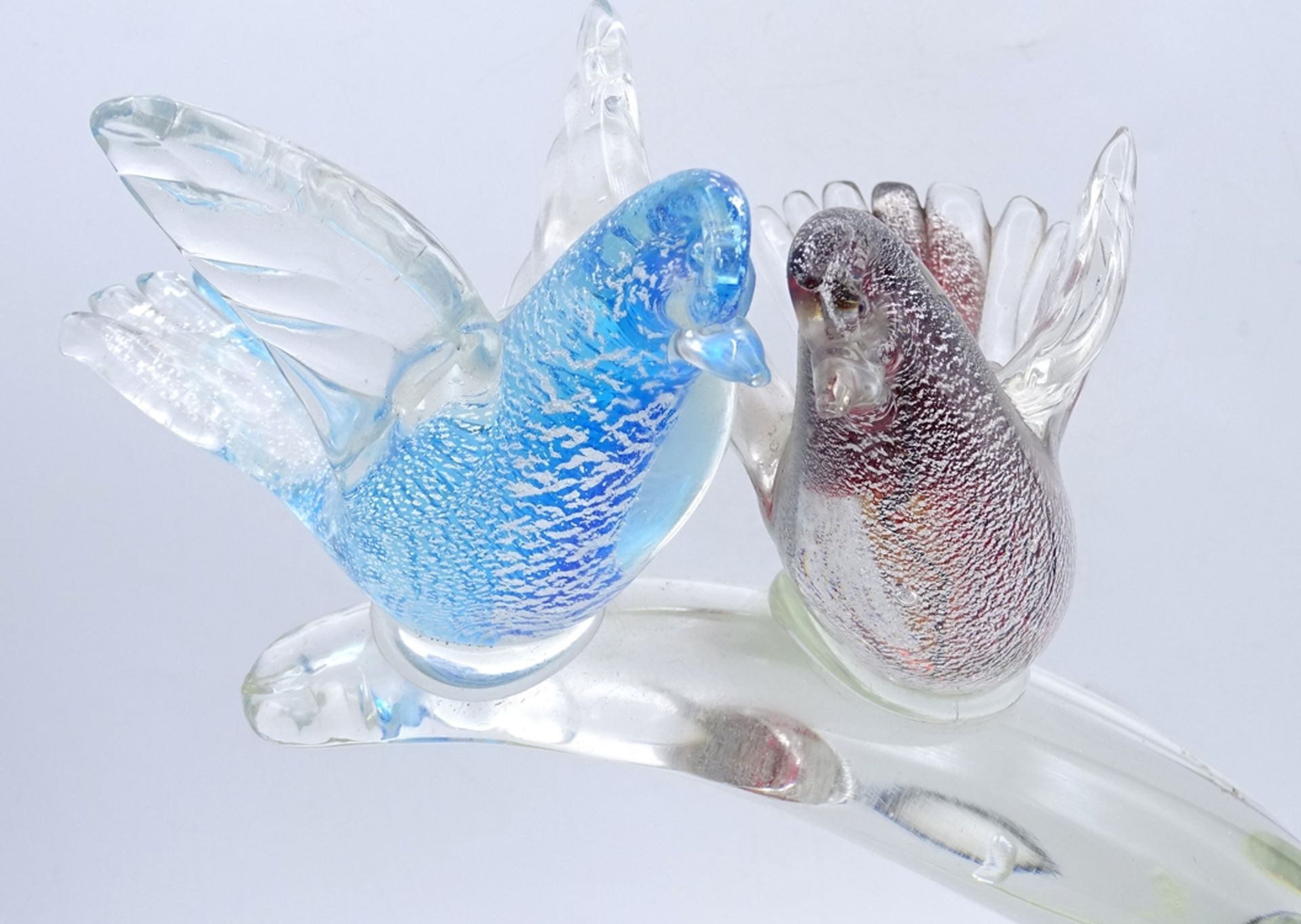 2 Vögel auf Ast, Murano Glas, blau / rot, H. 25cm, L. 25,0cm - Bild 2 aus 4