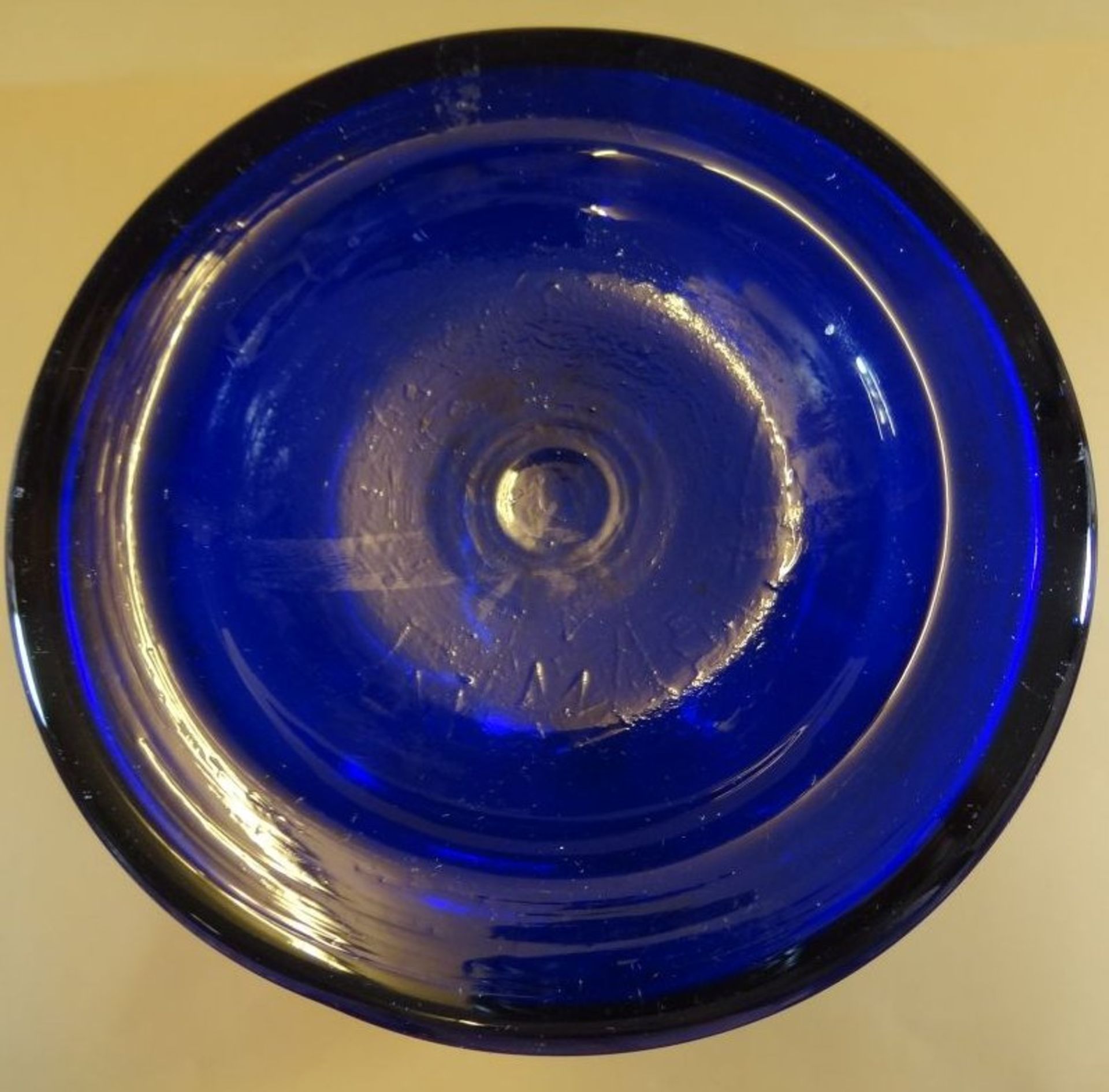 hohe blaue Flasche, ca. 2 Liter, älter, Handarbeit, H-34 cm - Bild 4 aus 4