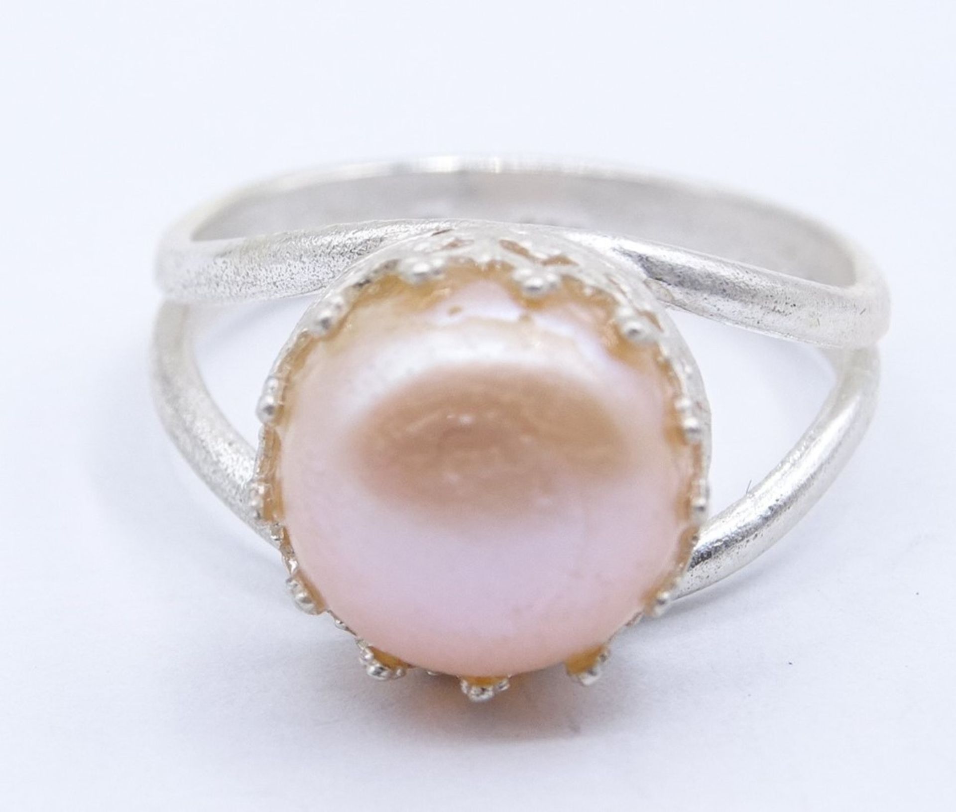 925er-Silberring mit rosa Perle, RG 57, 3 gr., mit kleinen Kratzern - Bild 2 aus 6