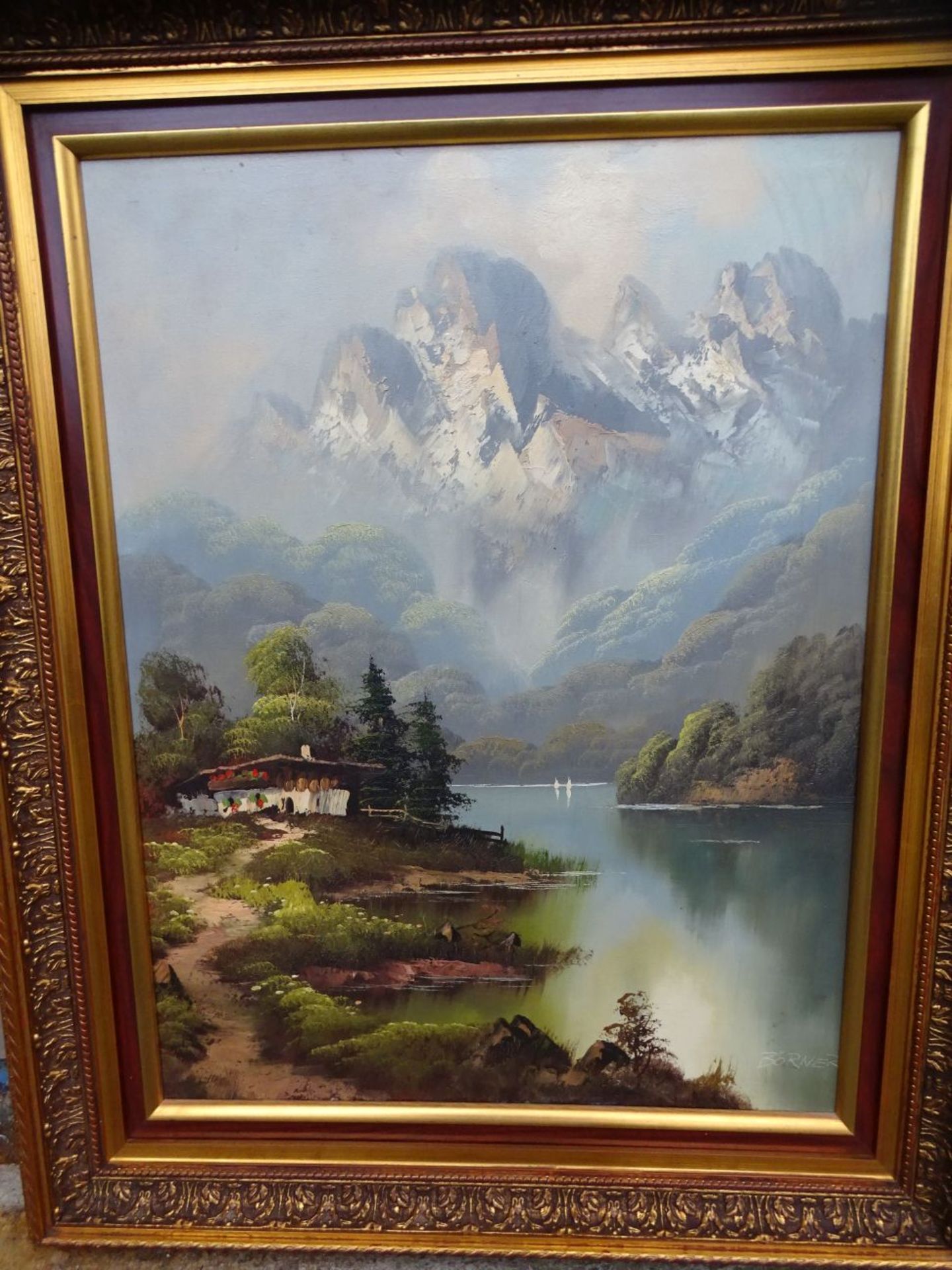 Paul BÖRNER (1888-1970) "Bergsee", Öl/Leinen, gut gerahmt, RG 85x70 cm - Bild 2 aus 7