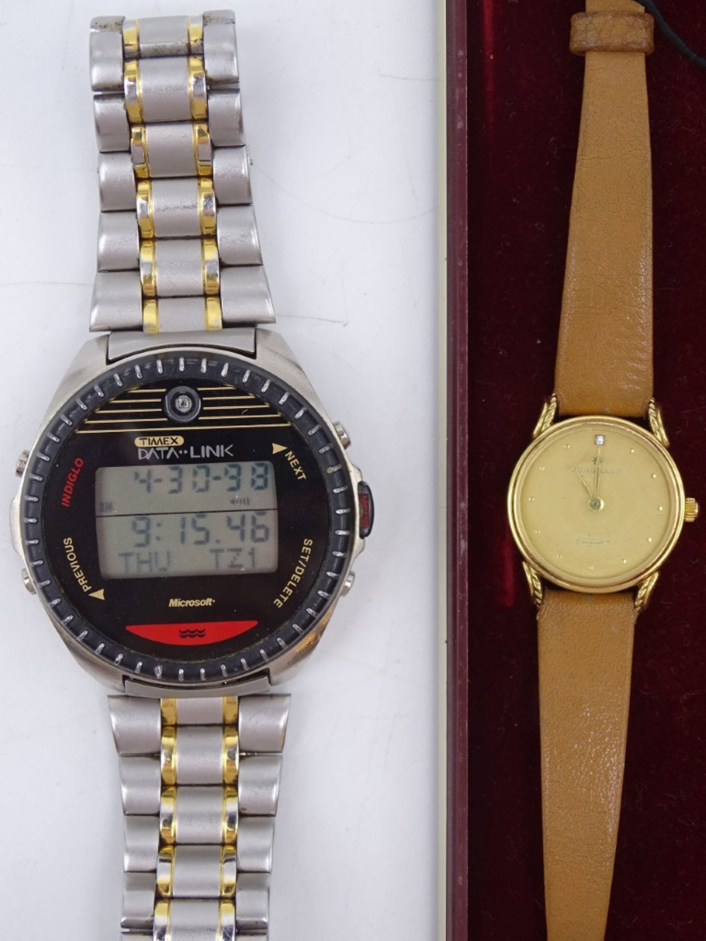 2 Armbanduhren, Timex Data Link Smartwatch und Junghans Elegance Quartz, Gehäuse Ø: 4,3 und 2,3 cm, - Bild 2 aus 9