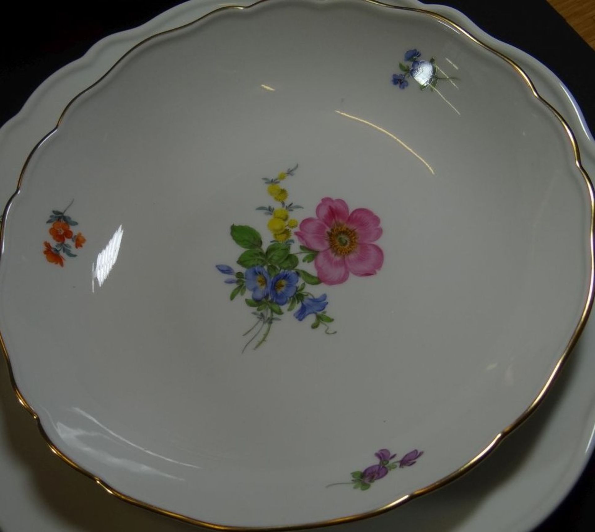 Speiseservice "Meissen" Blumen, 46 Teile für 12 Personen, 12x Speiseteller D-25 cm, , 12x Suppentel - Bild 10 aus 12