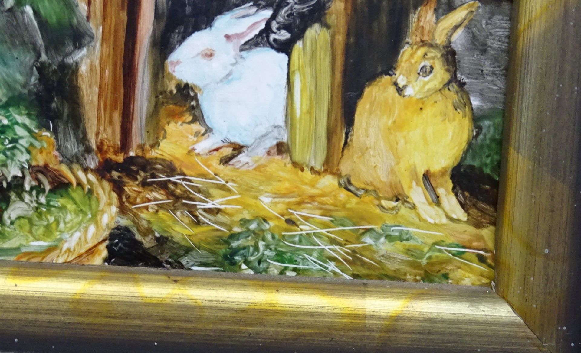 Fliesenbild gerahmt Fütterung der Kaninchen, RG 29x28 cm - Bild 3 aus 4