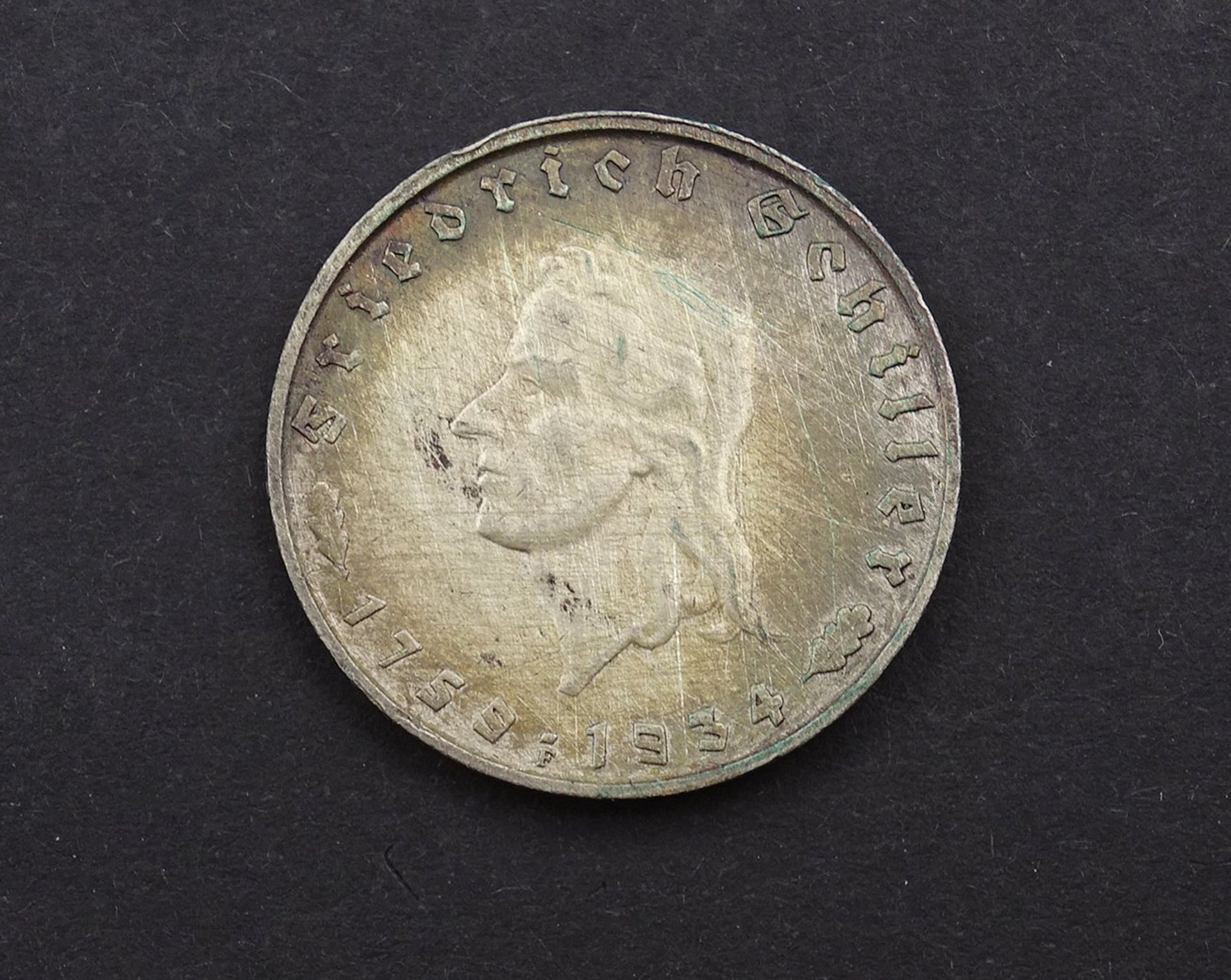 2 Reichsmark 1934 Friedrich Schiller , 24,9mm, 7,98g.