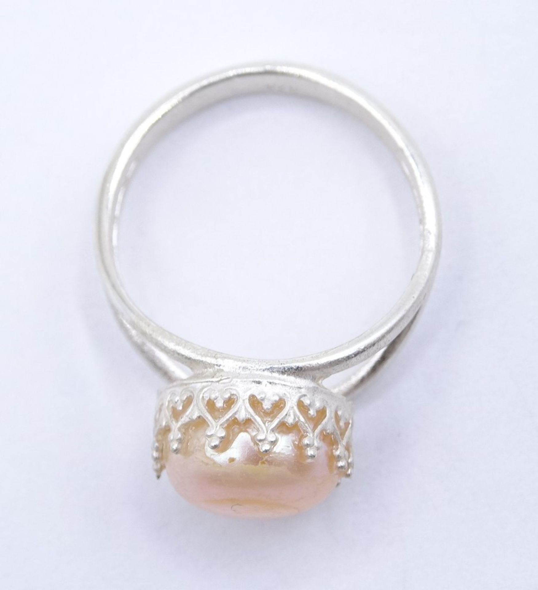 925er-Silberring mit rosa Perle, RG 57, 3 gr., mit kleinen Kratzern - Bild 3 aus 6