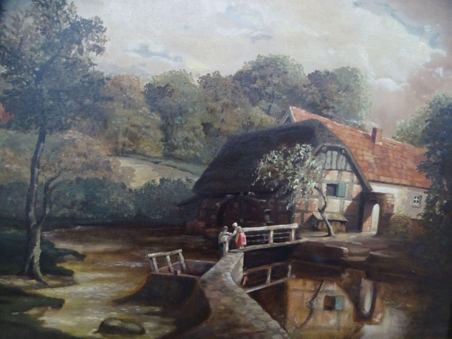 A.Hormann, Bremen, 1936 "Wassermühle" nach Achenbach, Öl/Leinen, gerahmt, RG 70x90 cm