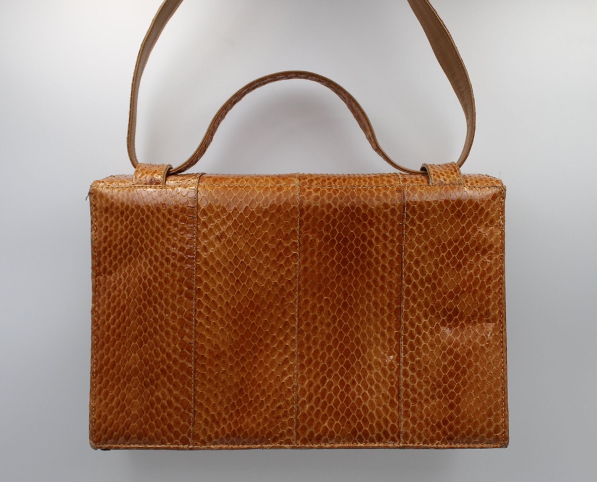 Damenhandtasche, Schlangenleder, älter, ca. 18 x 27cm. Tragespuren - Bild 3 aus 4
