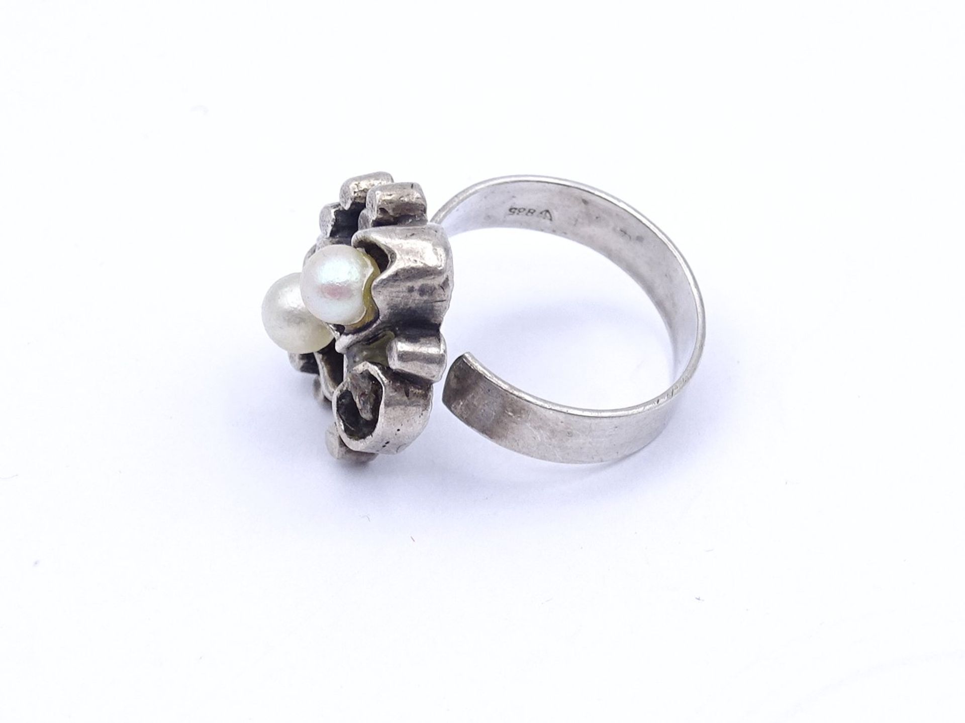 835er Silber Ring mit 2 Perlen, offene Ringschiene, 7,2g., - Bild 3 aus 4