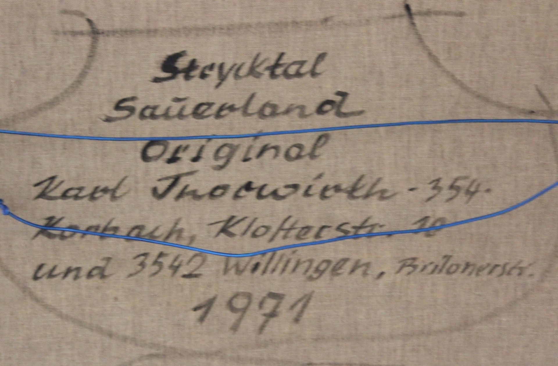 Karl Thorwirth, verso betitelt "Steycktal, Sauerland", Öl/Leinwand, gerahmt, RG 72,5 x 92cm. - Bild 5 aus 5