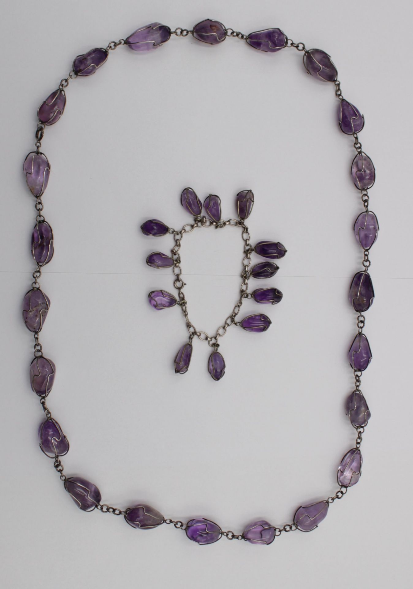 Set, Kette und Armband, Silber, Amethyste, Kette ca. 76cm Armband L-16cm.