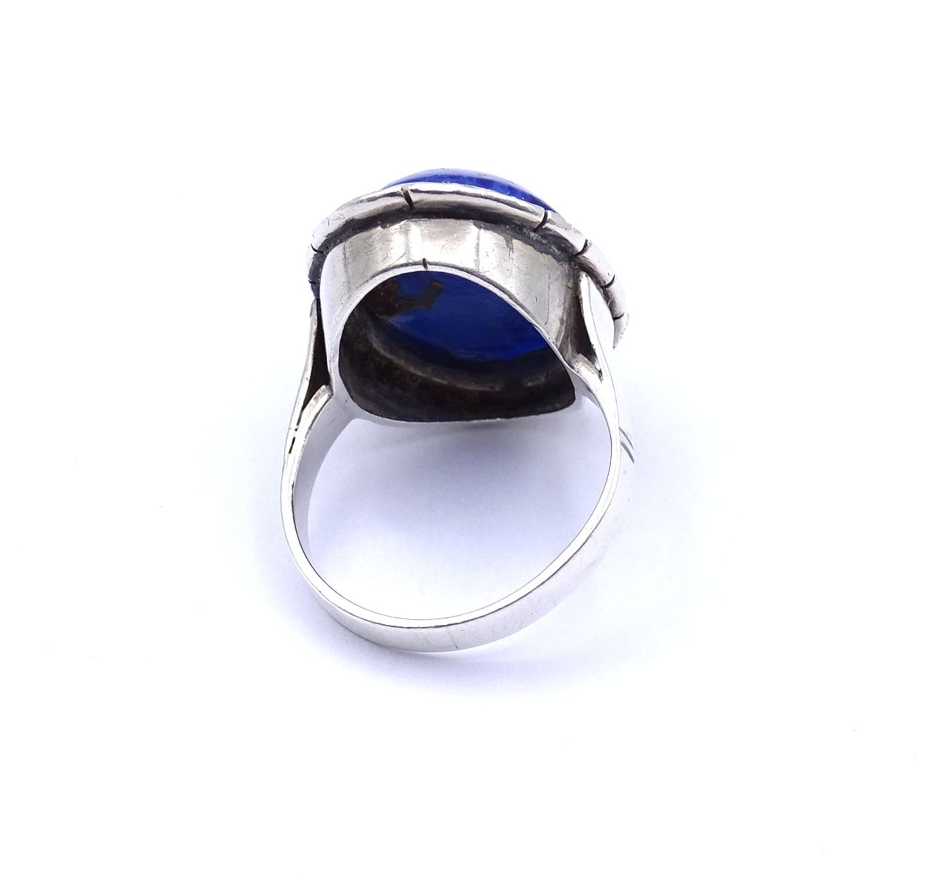 800er Silber Ring mit einem blauen Cabochon und Markasiten, 1x Markasit fehlt, 7,4g., RG 54 - Image 3 of 3