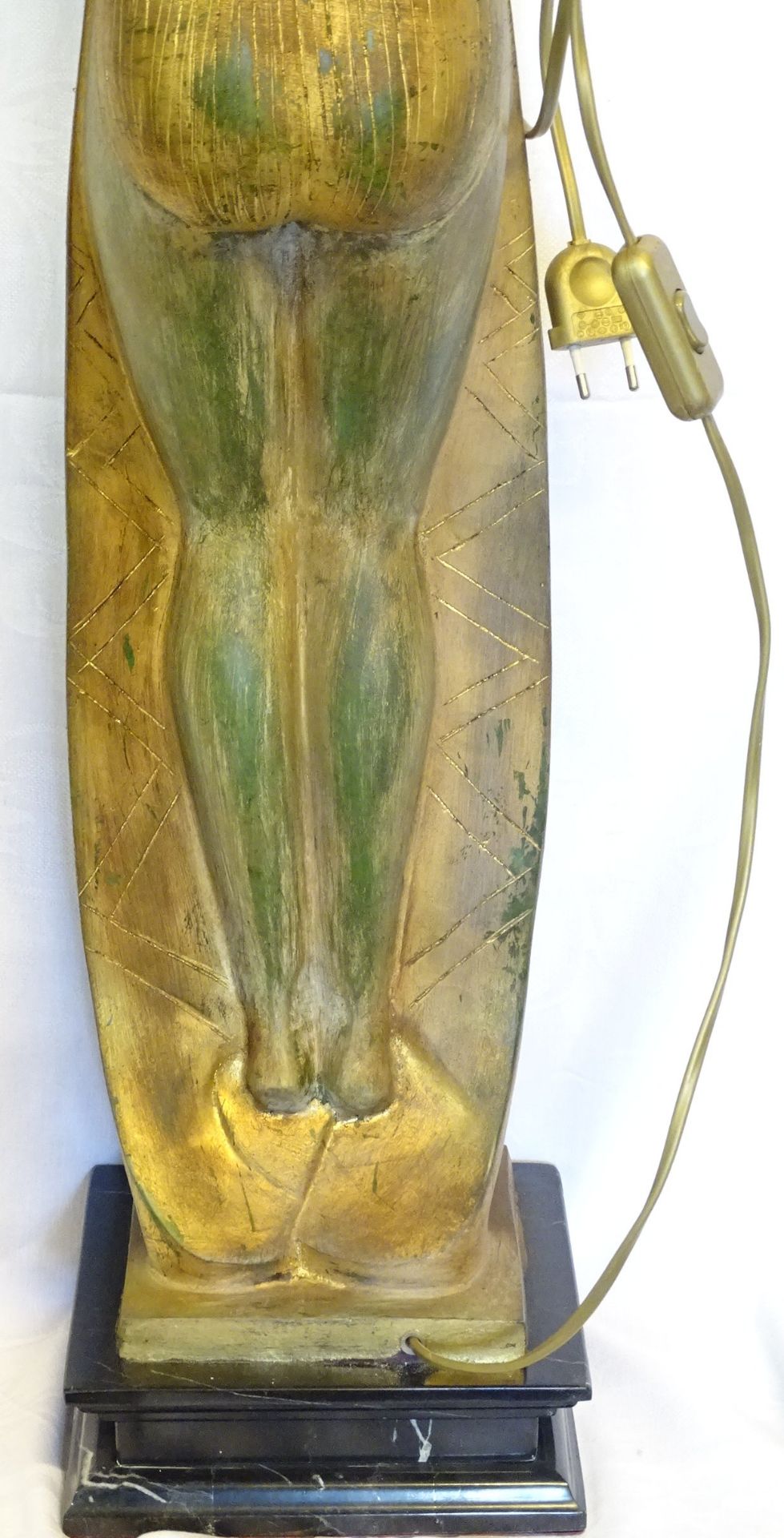 Hohe Art Deco Bronze Lampe Tänzerin, Marmorsockel, H. 120cm, linke Halterung etwas lose, fehlende S - Bild 7 aus 7