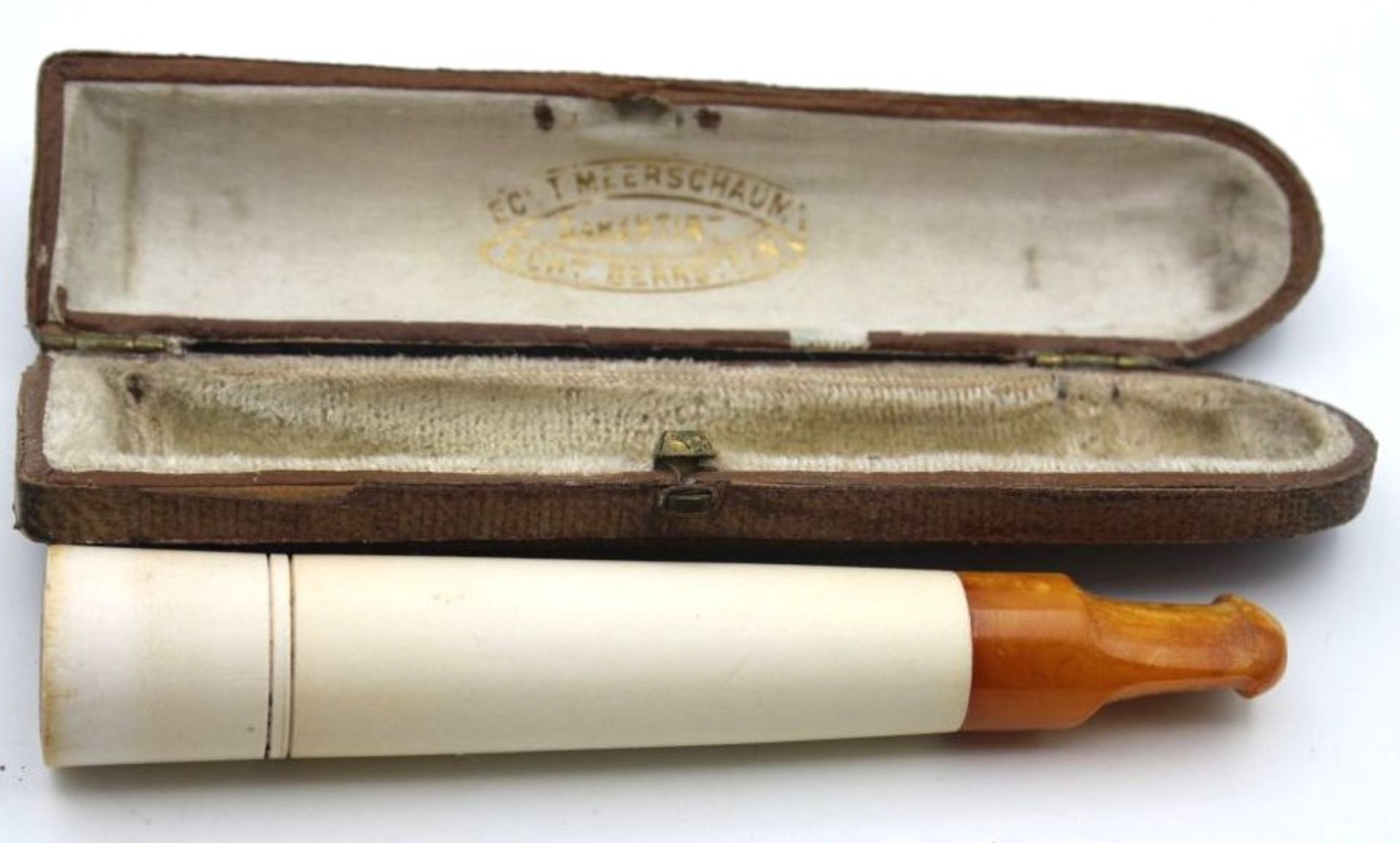 alte Zigarrenspitze, Meerschaum und Bernstein, orig. Etui, L-10,5cm. - Bild 2 aus 4