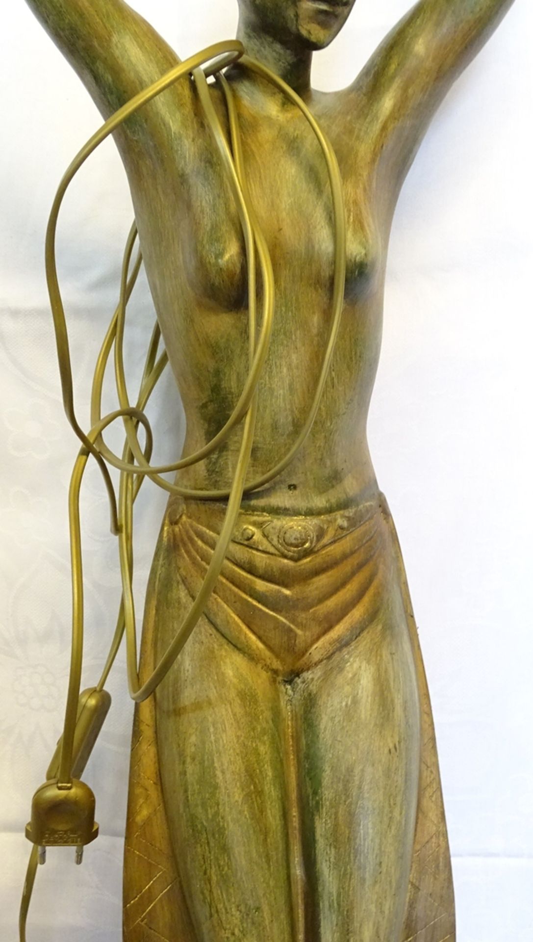 Hohe Art Deco Bronze Lampe Tänzerin, Marmorsockel, H. 120cm, linke Halterung etwas lose, fehlende S - Bild 4 aus 7