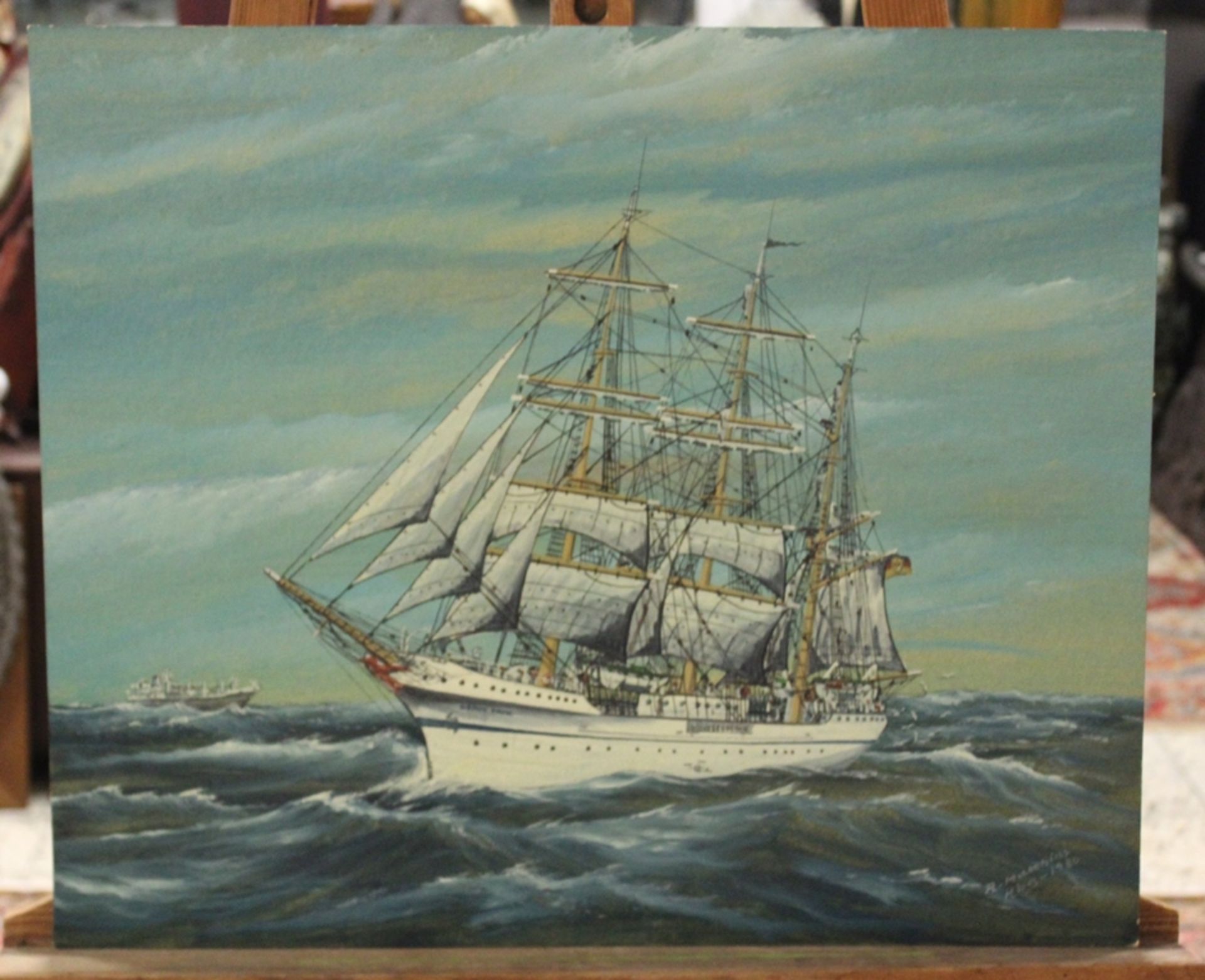 R.Matthias Hbg 1980, Gorch Fock, Öl/Malkarton, ungerahmt, 50 x 60cm. - Bild 3 aus 4