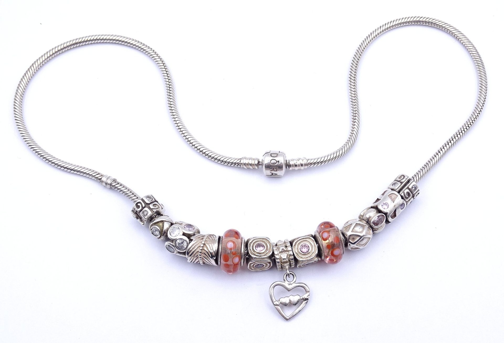 Pandora Halskette, einige Charms ungemarkt, Silber 0.925, L. 50cm, 75g.