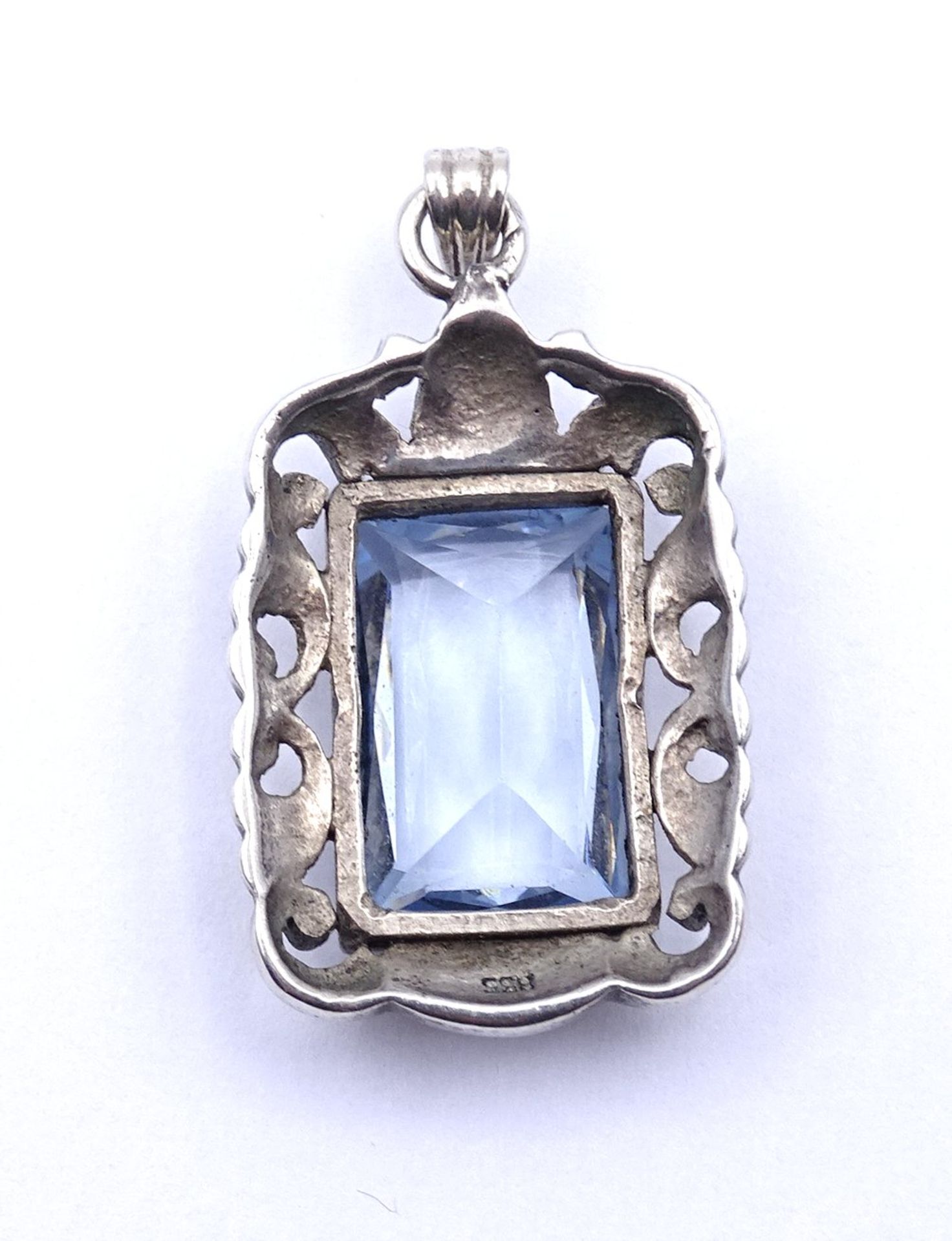 835er Silber Anhänger mit einem blauen Stein, L. 3,4cm, 5,8g. - Bild 3 aus 3