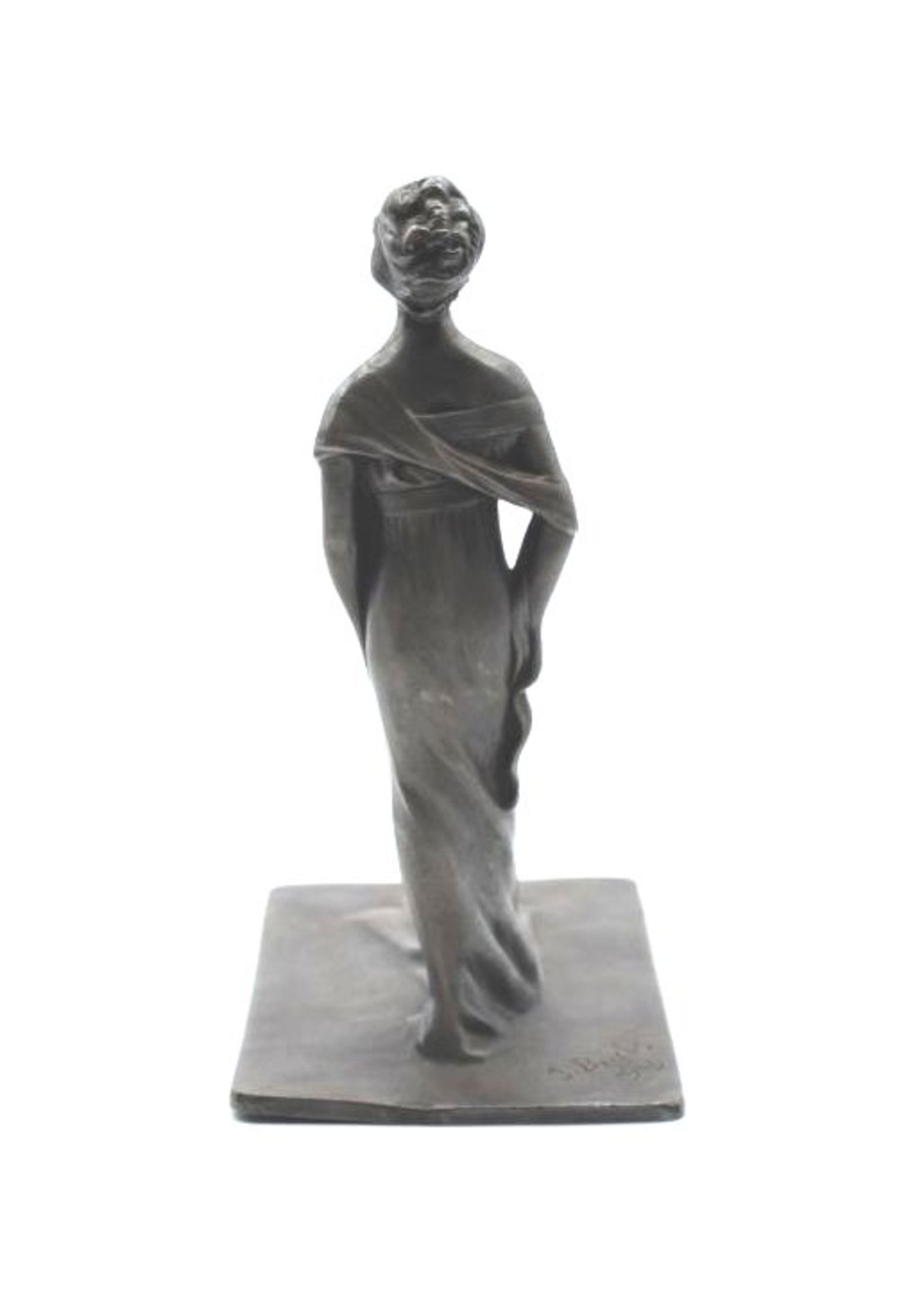 Johannes-Franz BÜCHS (1878-1963), 1909 "Jugendstil-Dame in langem Kleid", Bronze, H-16 cm, Platte 1 - Bild 4 aus 5