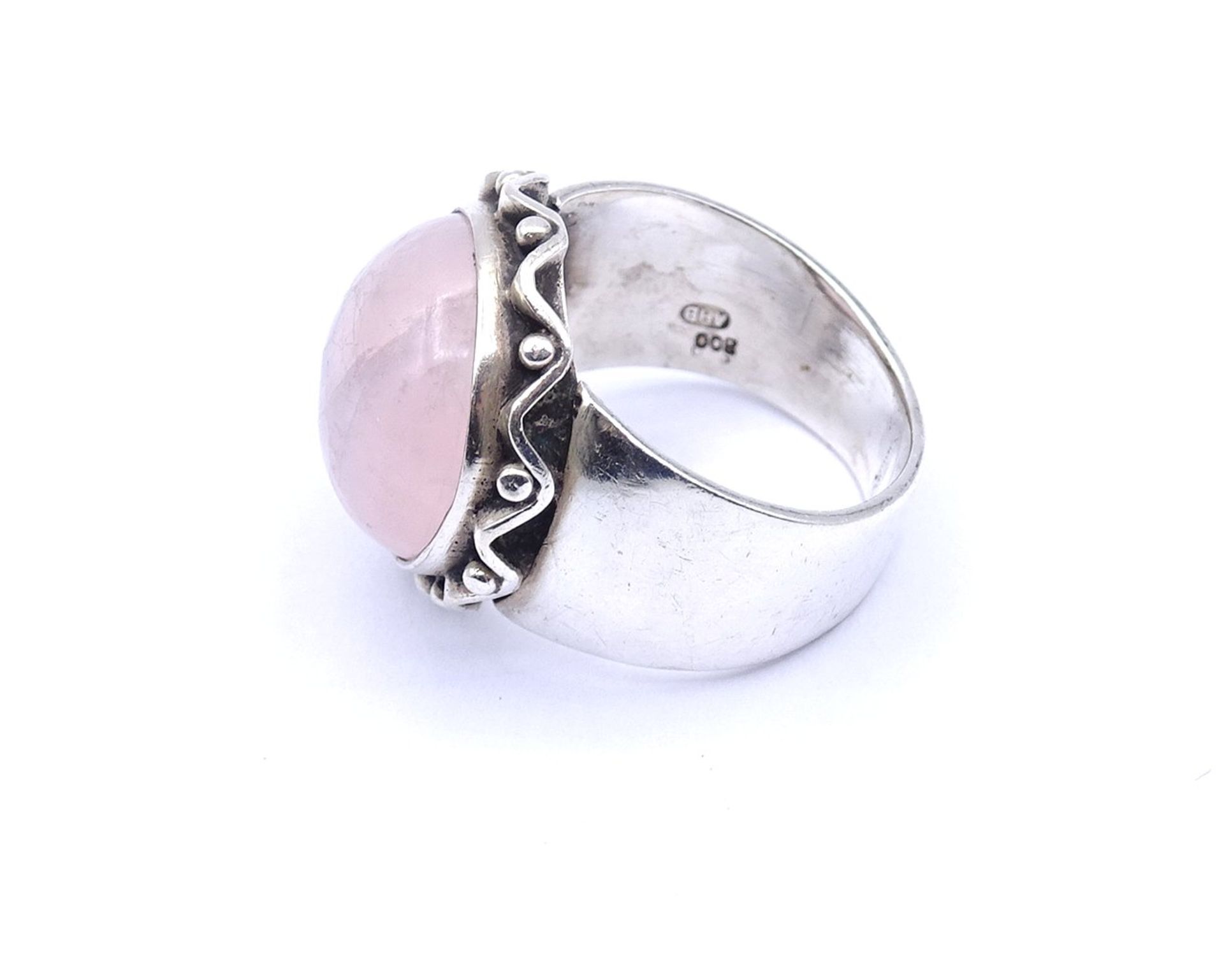 Ring mit runden Rosenquarz, Silber 0.800, 7,9g., RG 55 - Bild 3 aus 4