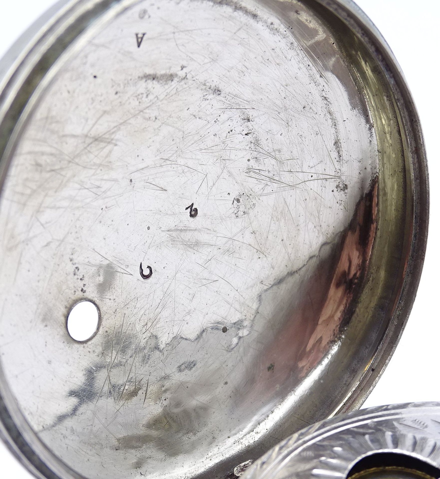 Alte Spindeltaschenuhr "Thomas Whitt", London, D. 57mm, Schlüsselwerk, Metall,orig. Glas, mit Schut - Bild 8 aus 12