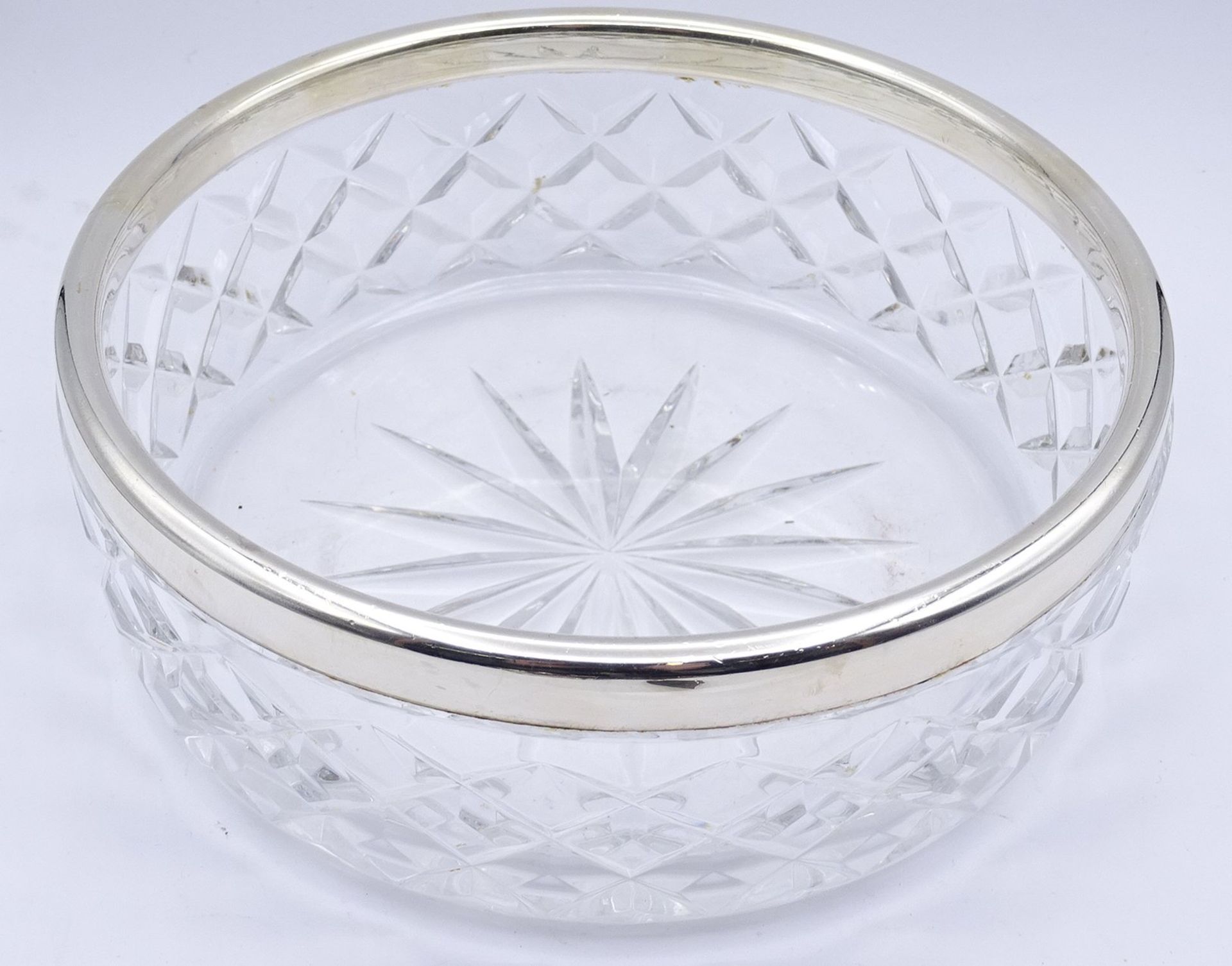 Runde Glas Schale mit Silberrand 0.925, H. 7,0cm mittig Schleuderstern, D. 18,5cm - Bild 2 aus 3
