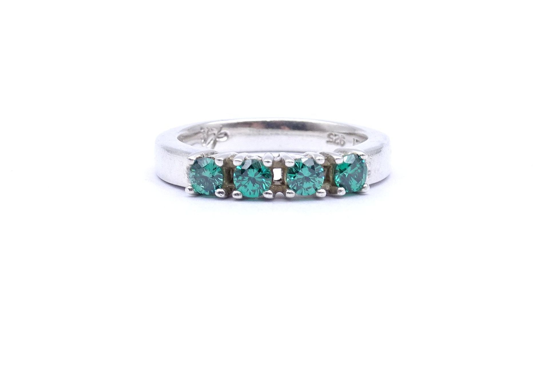 Silber Ring mit grünen Steinen, 5,6g., RG 57