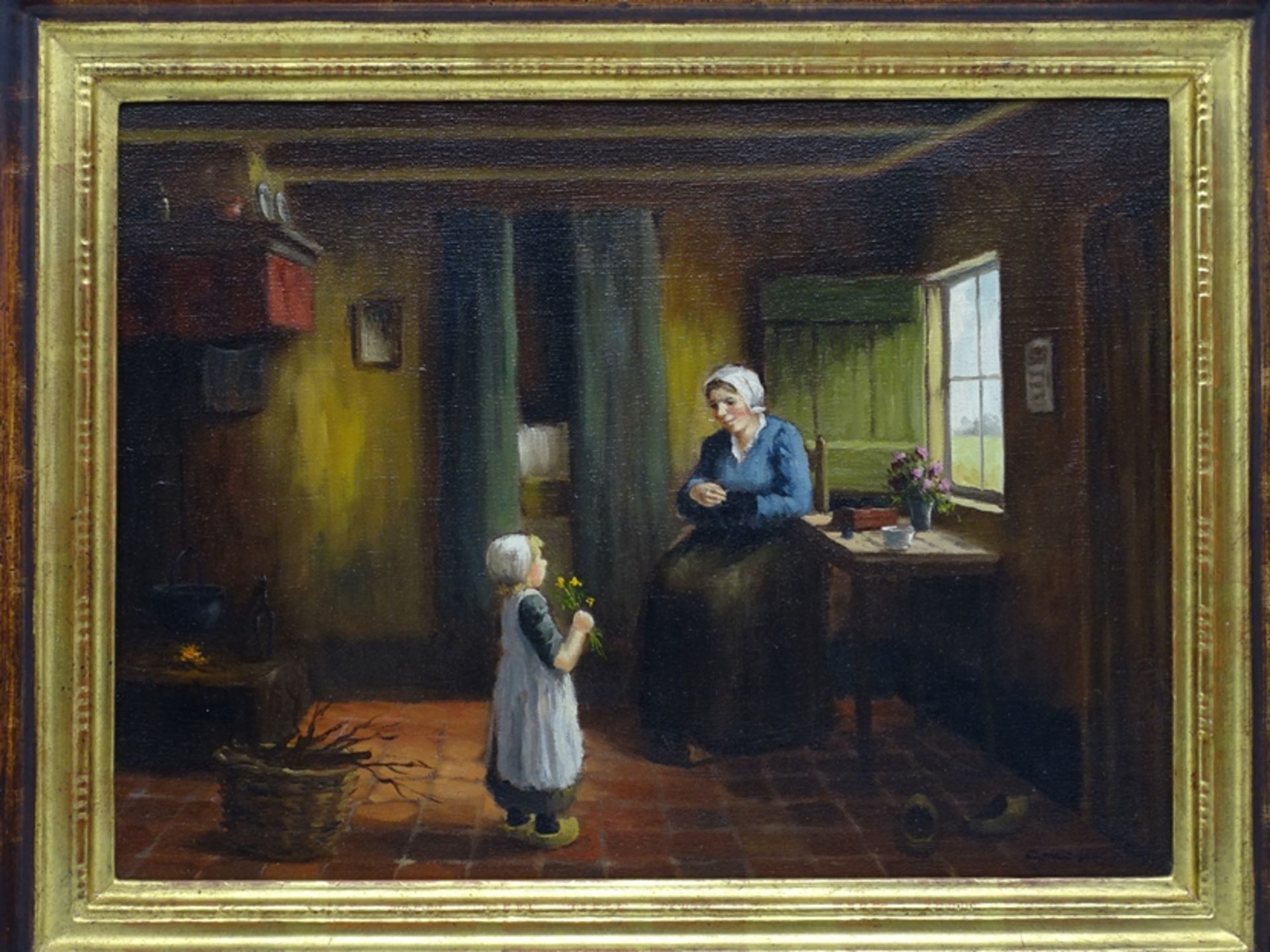 Annemarie van Wolde "Anne Mulder", u.r. signiert, Kücheninterieur mit Mutter und Kind, Öl/ Leinen, - Image 2 of 6