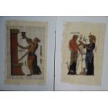 2x griechische Papyrus Aquarelle, mit Göttermotiven, BG ca. 33x22 cm