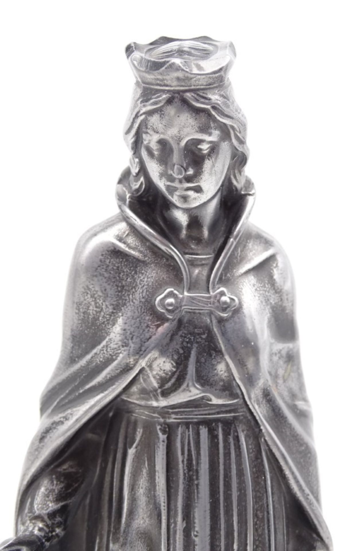 Statuette Hl. Barbara mit Zechenhaus, Gusseisen auf Kunststoff(?)-Sockel, H. ca. 24 cm - Image 2 of 7