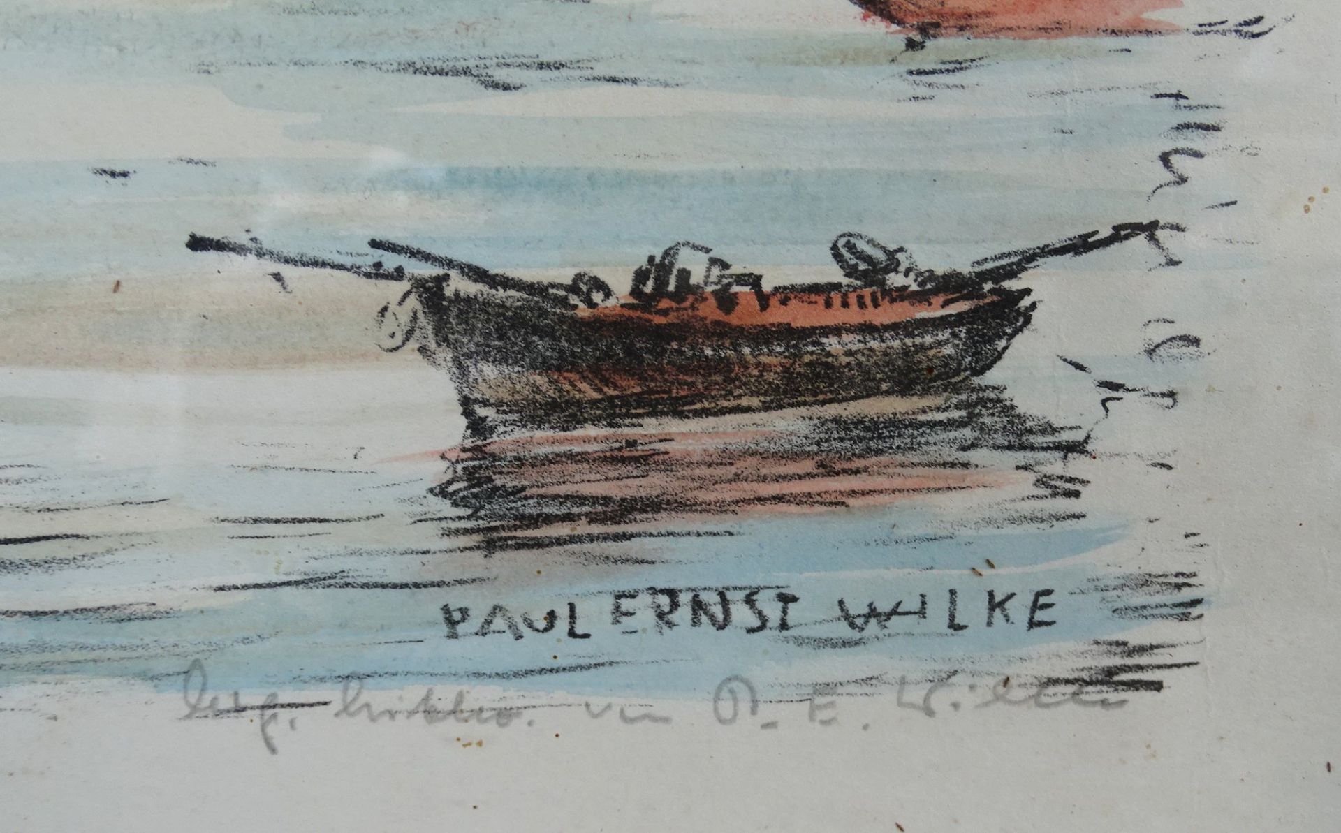 Farblithographie Paul Ernst Wilke, "bei Bremerhaven", in Platte signiert, und fremd beschriftet, ge - Bild 3 aus 4