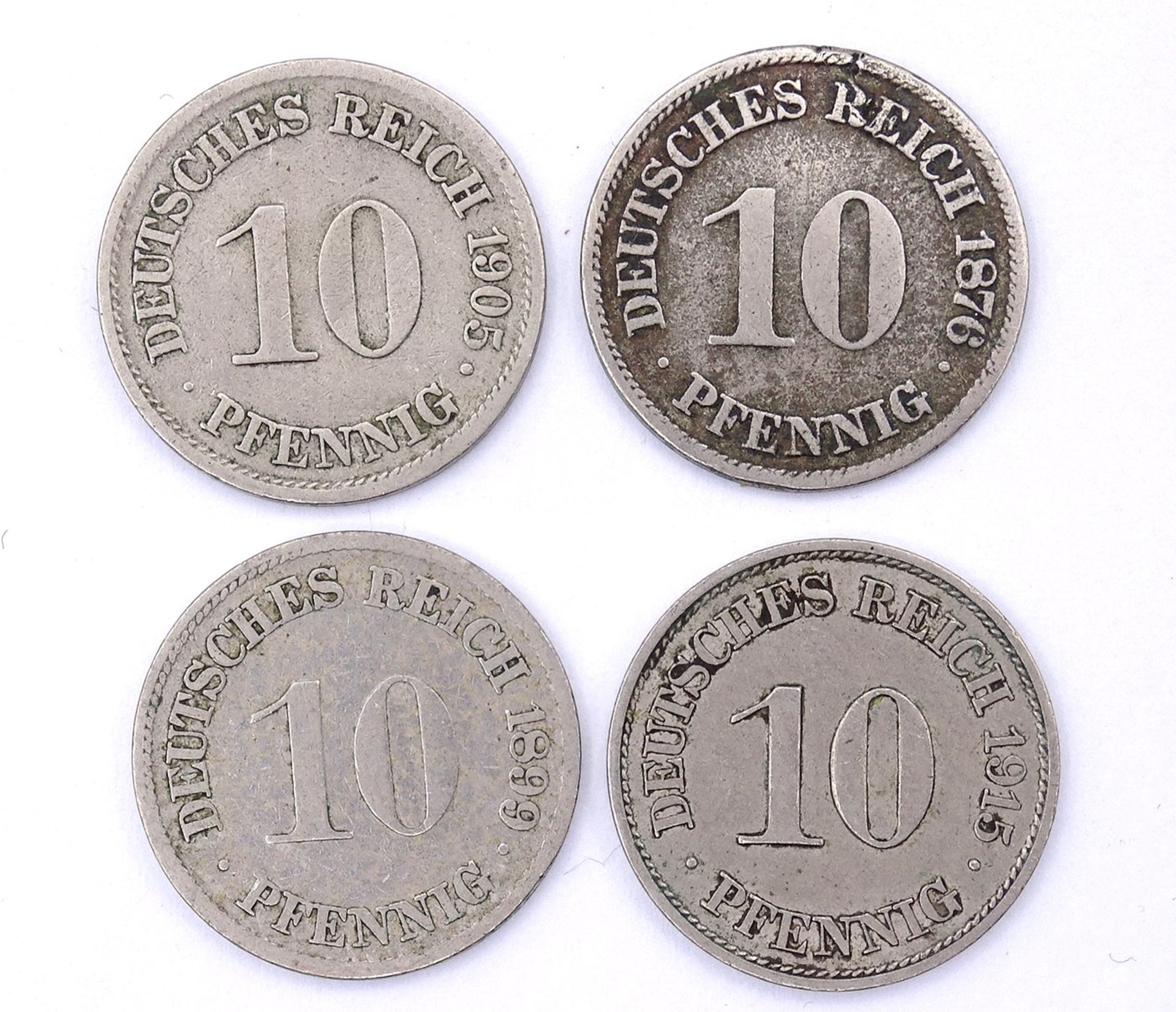 4x 10 Pfennig Deutsches Reich, 1876/1899/1905/1915