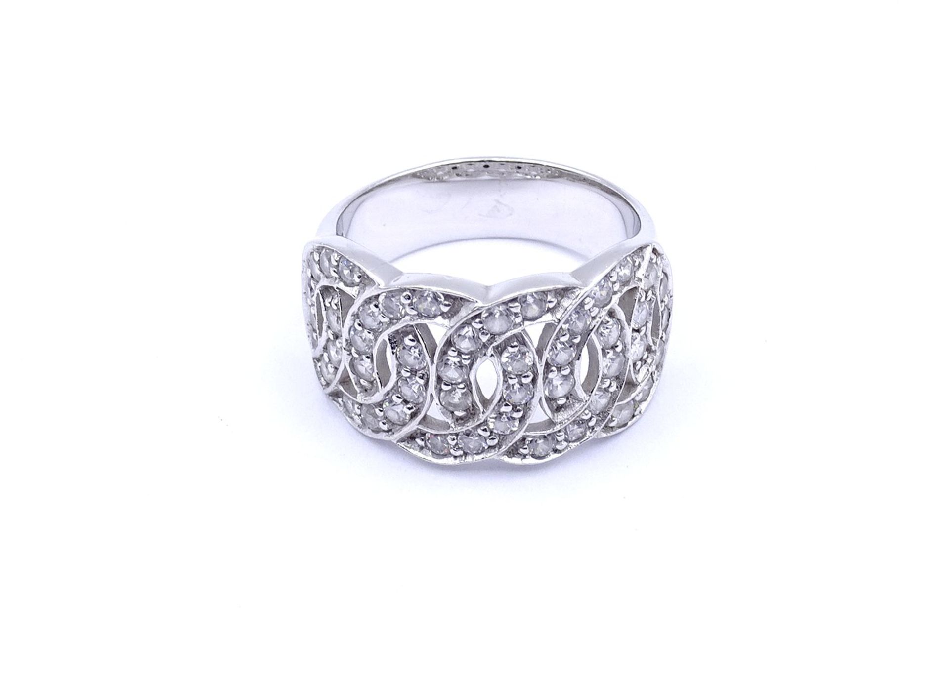 925er Silber Ring mit rund facc. klaren Steinen, 7,3g., RG 59 /60 - Bild 2 aus 3