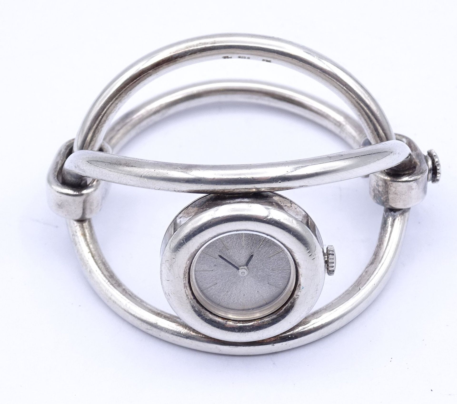 Massive Sterling Silber Armbanduhr , Markenlos, mechanisch, Werk läuft, D. 27,8mm, 106g. - Bild 2 aus 5