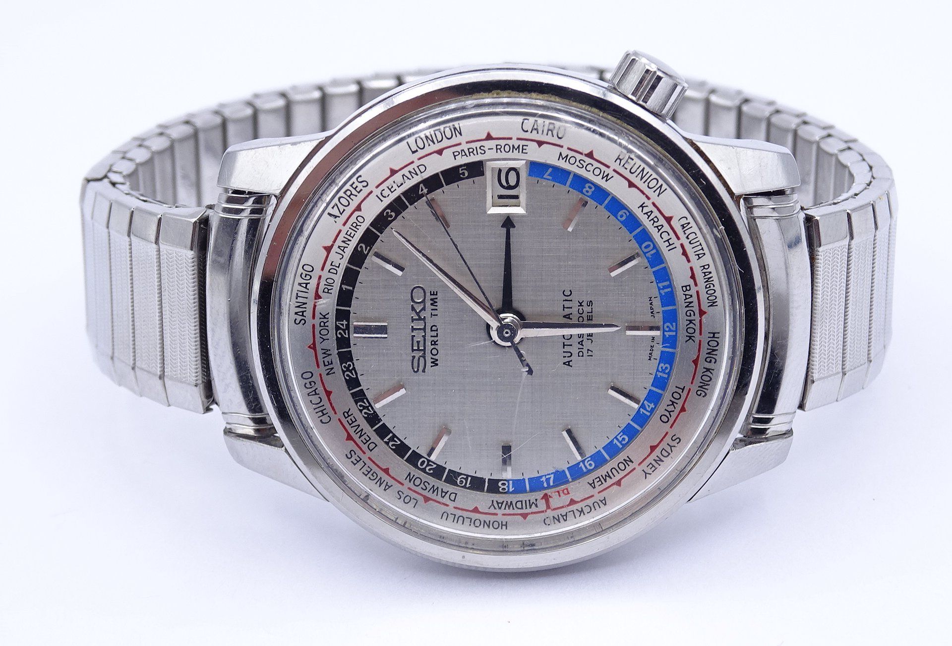 Herren Armbanduhr SEIKO World Timer, 6217, Automatikwerk, Werk läuft, D. 37mm, Glas mit Kratzern - Bild 3 aus 5