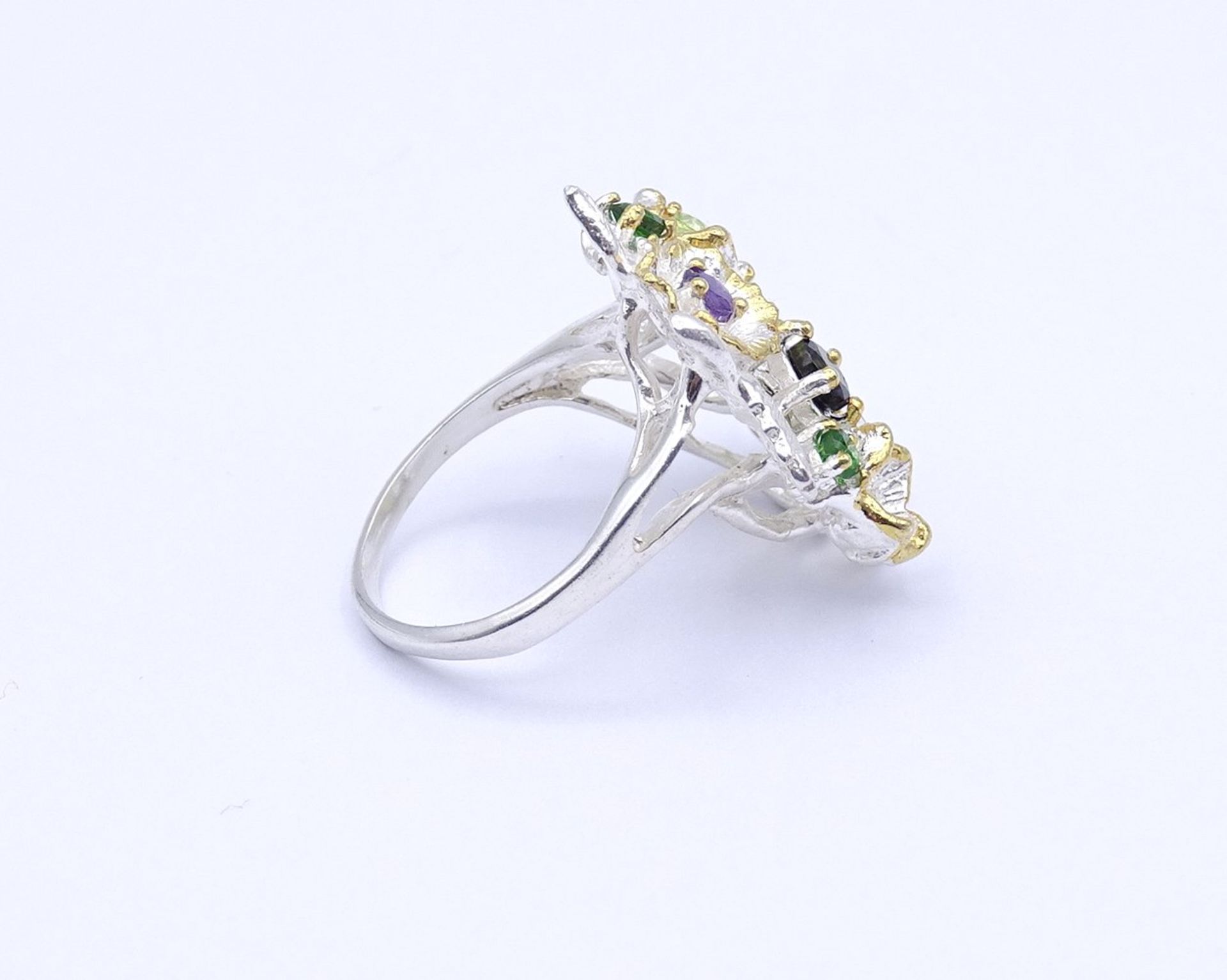 Edelstein Ring, Sterling Silber, Peridot,Chromdiopsid,Amethyst, RG 55, 8,3g. - Bild 3 aus 4