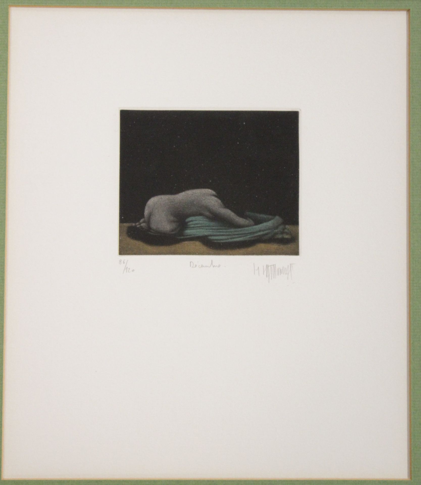 Bruno BRUNI (1935), Farbradierung, weibl. Akt, betitelt "Decembre", Nr. 86/120, ger./Glas, RG 69 x - Image 3 of 4