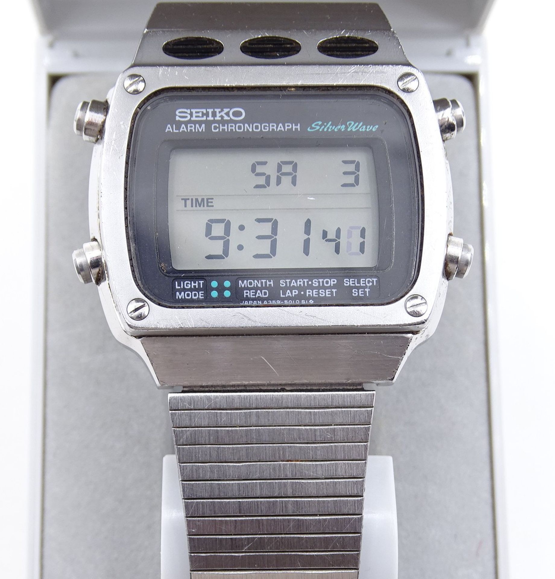 HAU Seiko Chronograph "Silver Wave", digital, Edelstahl, Box, Gehäuse: 3,5 x 4 cm, Werk läuft, mit  - Bild 2 aus 7