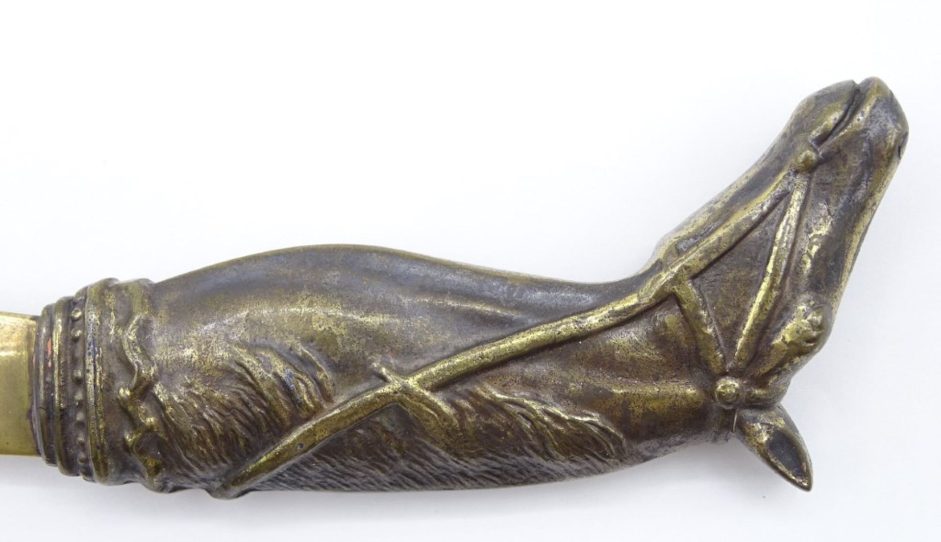 Brieföffner aus Bronze mit Griff als Pferdekopf, L. 24 cm, leichte Altersspuren - Image 4 of 4