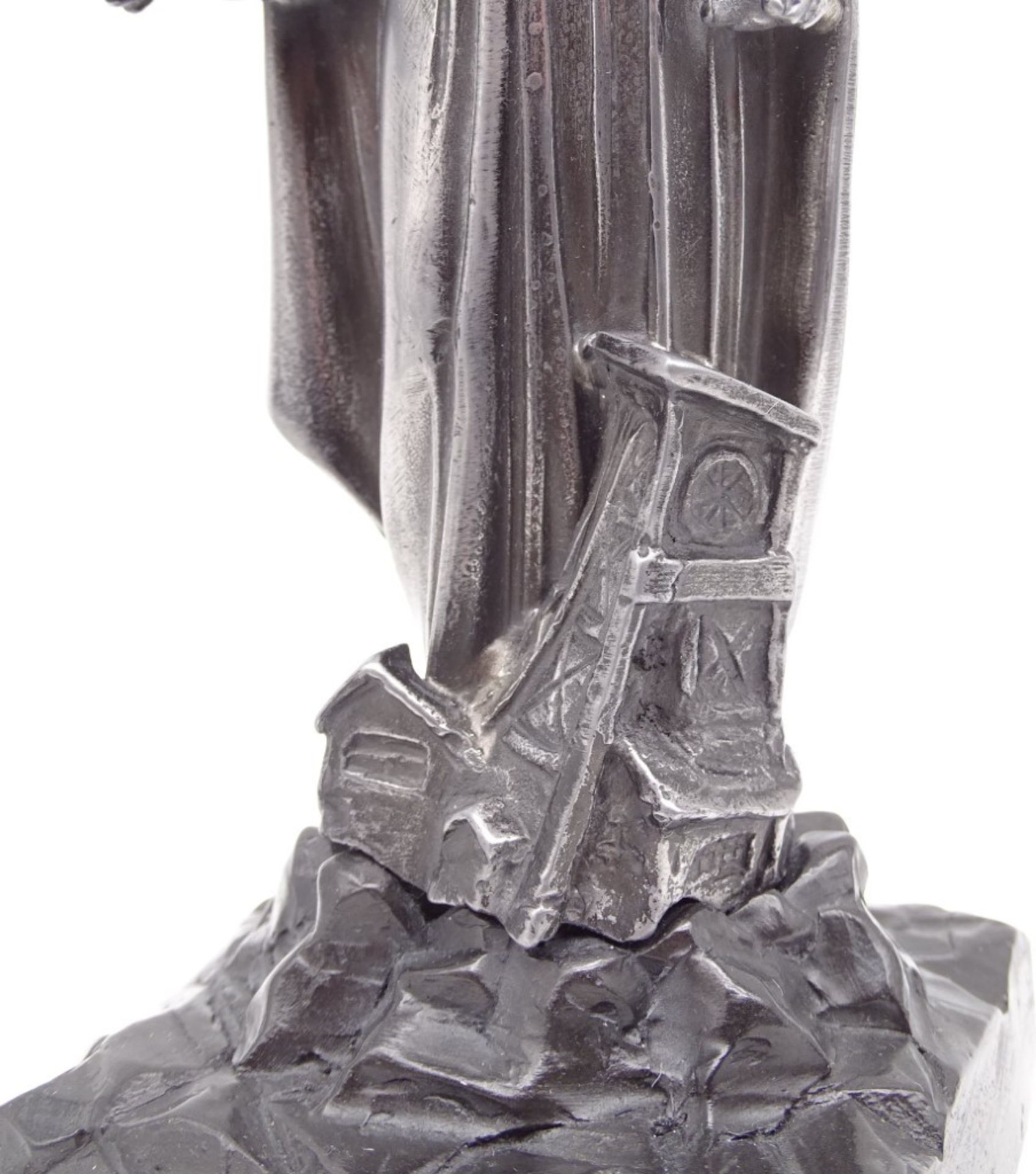 Statuette Hl. Barbara mit Zechenhaus, Gusseisen auf Kunststoff(?)-Sockel, H. ca. 24 cm - Bild 7 aus 7