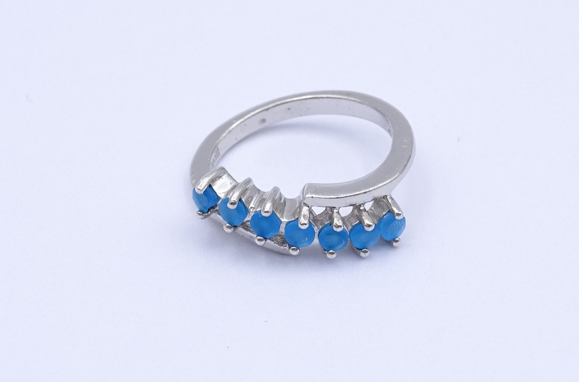 Silber Ring mit rund facc. blauen Steinen, 0.925, 2,5g., RG 50 - Bild 2 aus 3