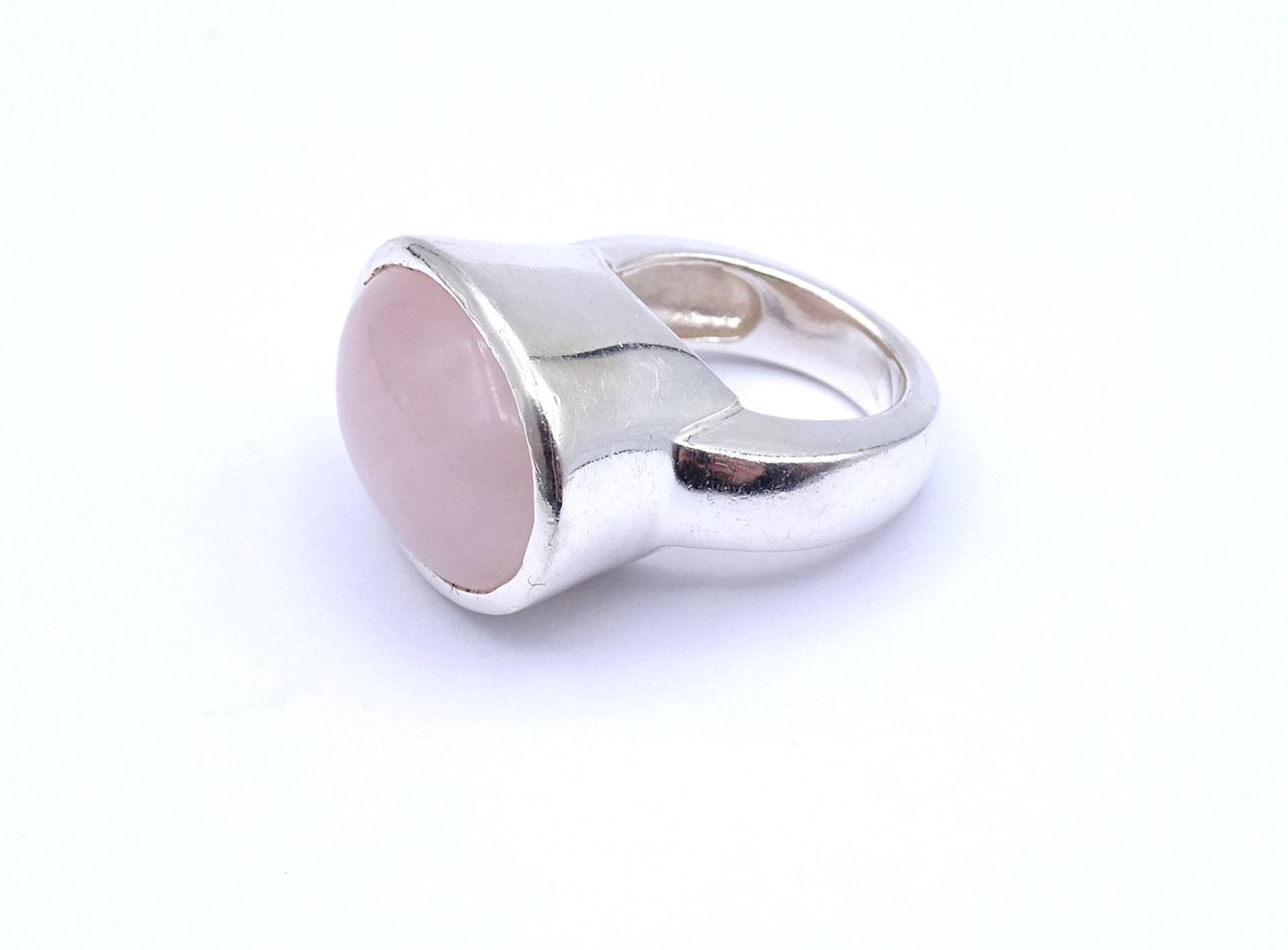 Schwerer Silber Ring mit Rosenquarz Cabochon, 16,4g., RG 51/52, Sterling Silber 0.925 - Bild 3 aus 4