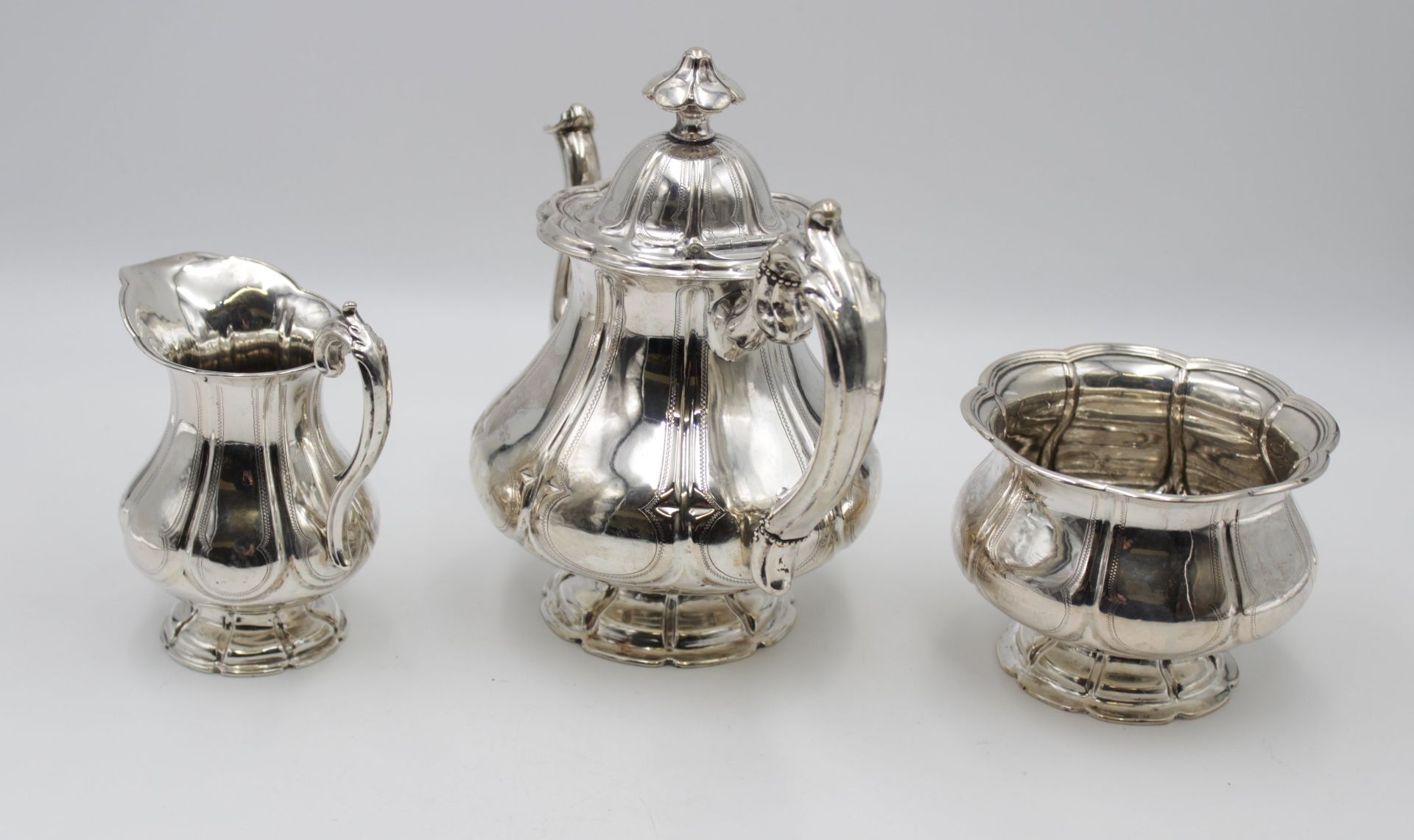 Teekern, 12lötiges Silber, Biedermeier, Berlin ?, zus. 866,3gr., Kanne H-20cm, guter Zustand - Bild 5 aus 5