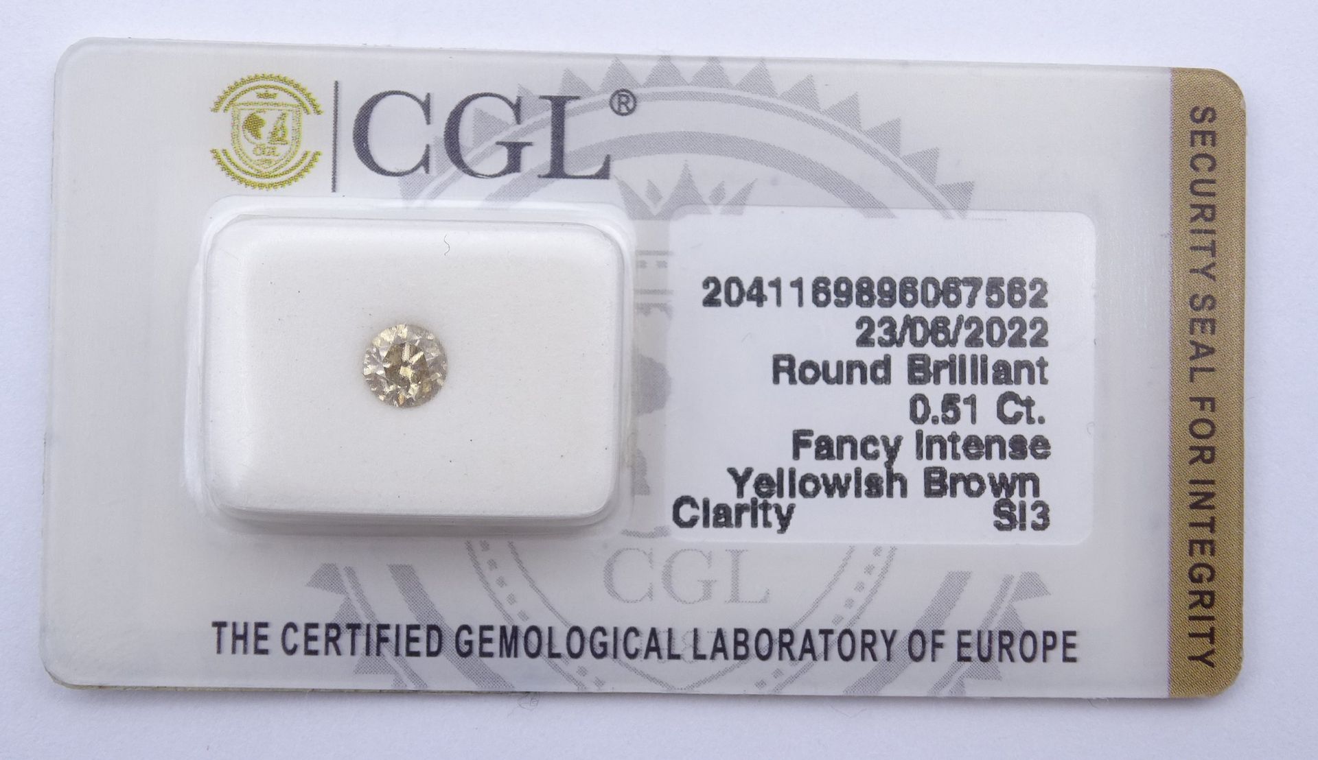 Loser Brillant 0,51ct., Fancy Intense Yellowish Brown, SI3, mit CGL Zertifikat - Image 3 of 4